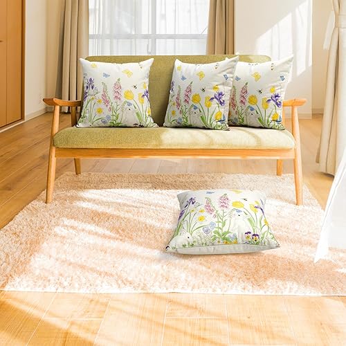 Miniatura 8 de Faylapa Paquete de 2 fundas de almohada de tulipanes de primavera, 18 x 18 pulgadas, fundas de almohada decorativas con tulipanes bordados, fundas