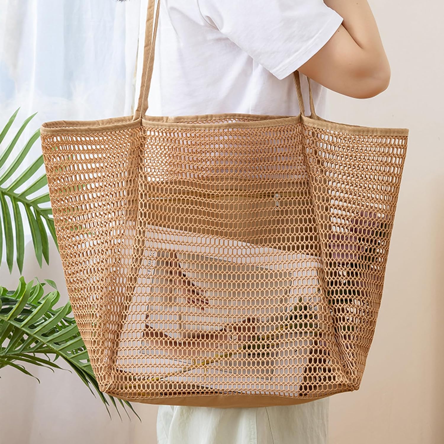 Large Beach Bags for Women, Mesh Beach Tote with Zipper, Foldable Pool Tote Bag Travel Beachbag Waterproof Sandproof - Image 2