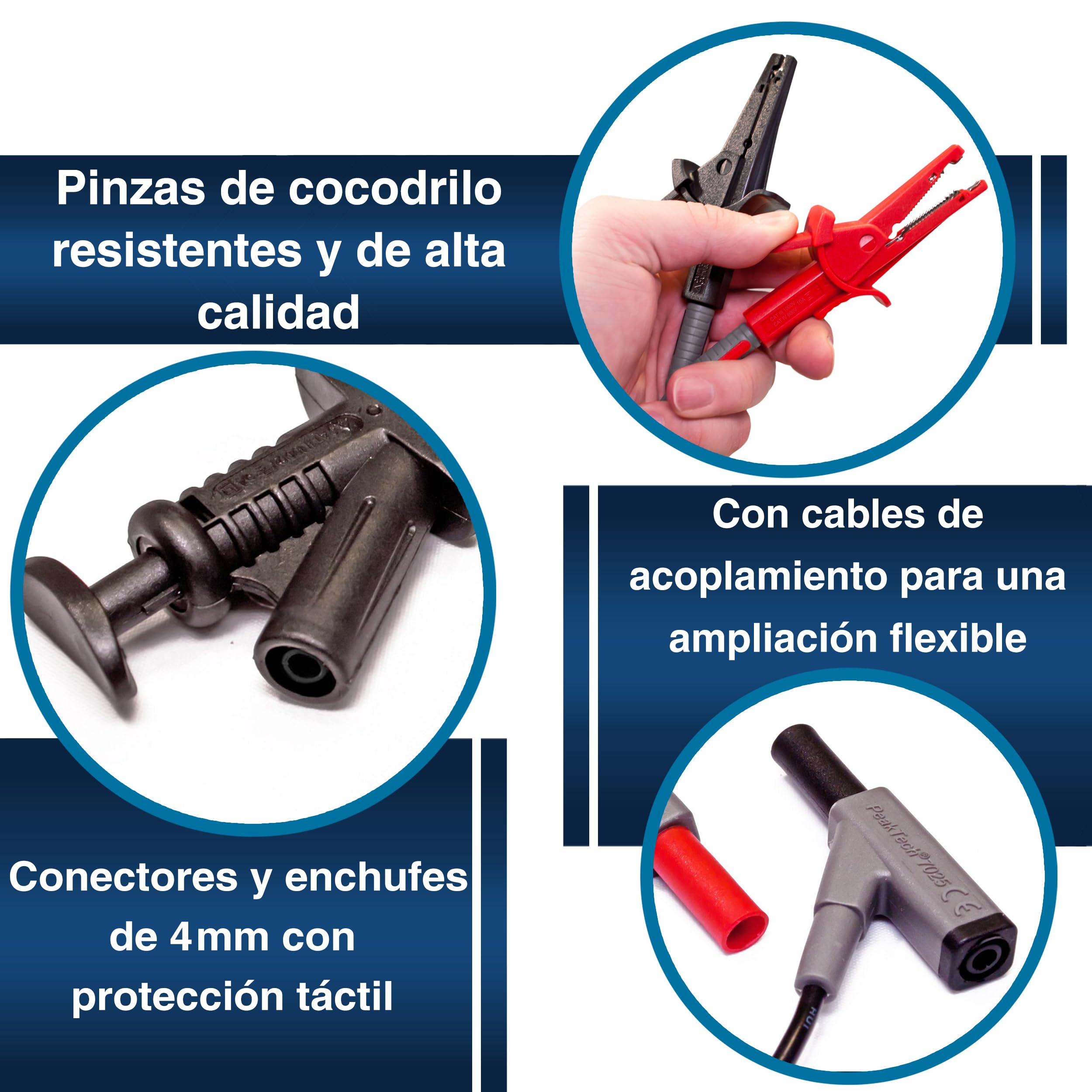 PeakTech 8200 - Juego de Accesorios de Medición para Multímetro Digital, Cables de Prueba, Pinzas de Cocodrilo, con Batería - 14 Piezas, Bolsa Incluida
