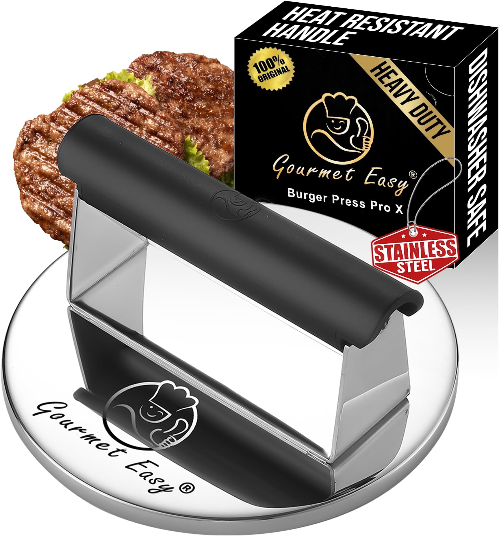 Gourmet Easy Burger Press Stainless Steel Burger Smasher with Heat-resistant Handle Dishwasher Safe Burger Press Professional Patty Press Perfect for Grilling/Roasting Meat Smash Burger Press