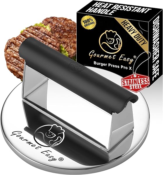 Smash Burger Press Stainless Steel, Burger Smasher for Griddle w/Heat Resistant Handle, Hamburger Press, Dishwasher Safe