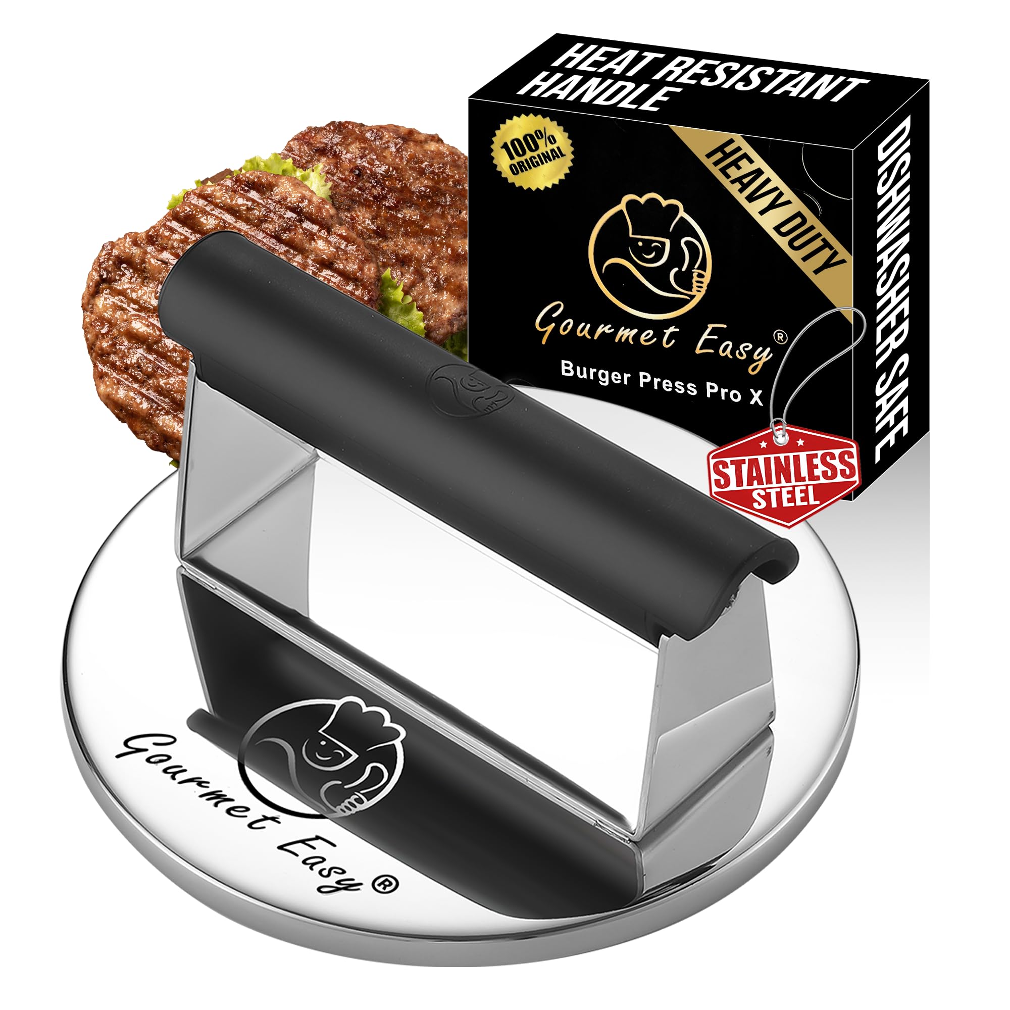 Gourmet Easy Burger Press Stainless Steel Burger Smasher with Heat-resistant Handle Dishwasher Safe Burger Press Professional Patty Press Perfect for Grilling/Roasting Meat Smash Burger Press