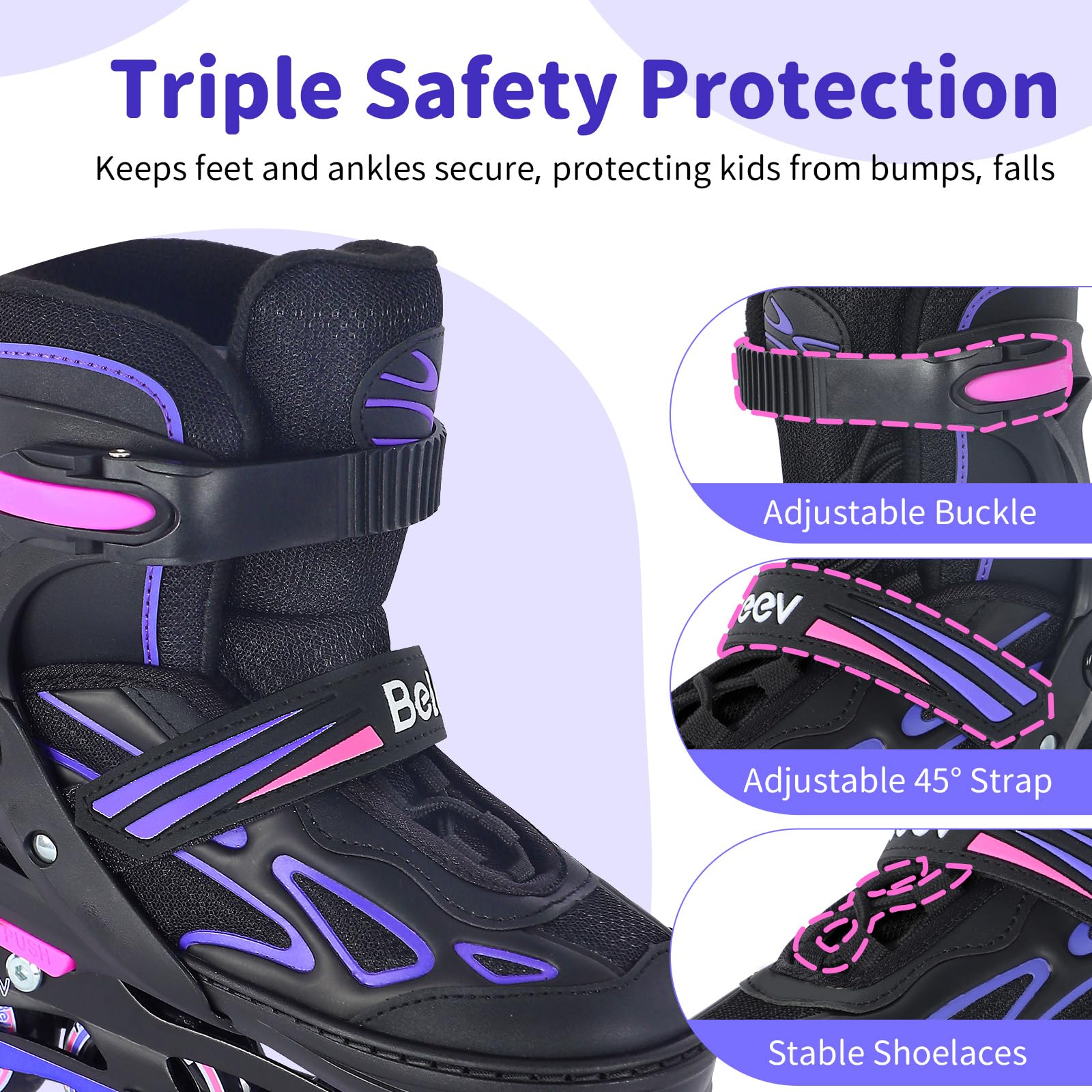 BELEEV Patines en Línea para Niños con Cordones y Ruedas Luminosas LED, Austables Patines Ideal para Niña Niño Principiantes Hombres Mujeres, Interiore Exteriores, Regalos cumpleaños Navidad - 5