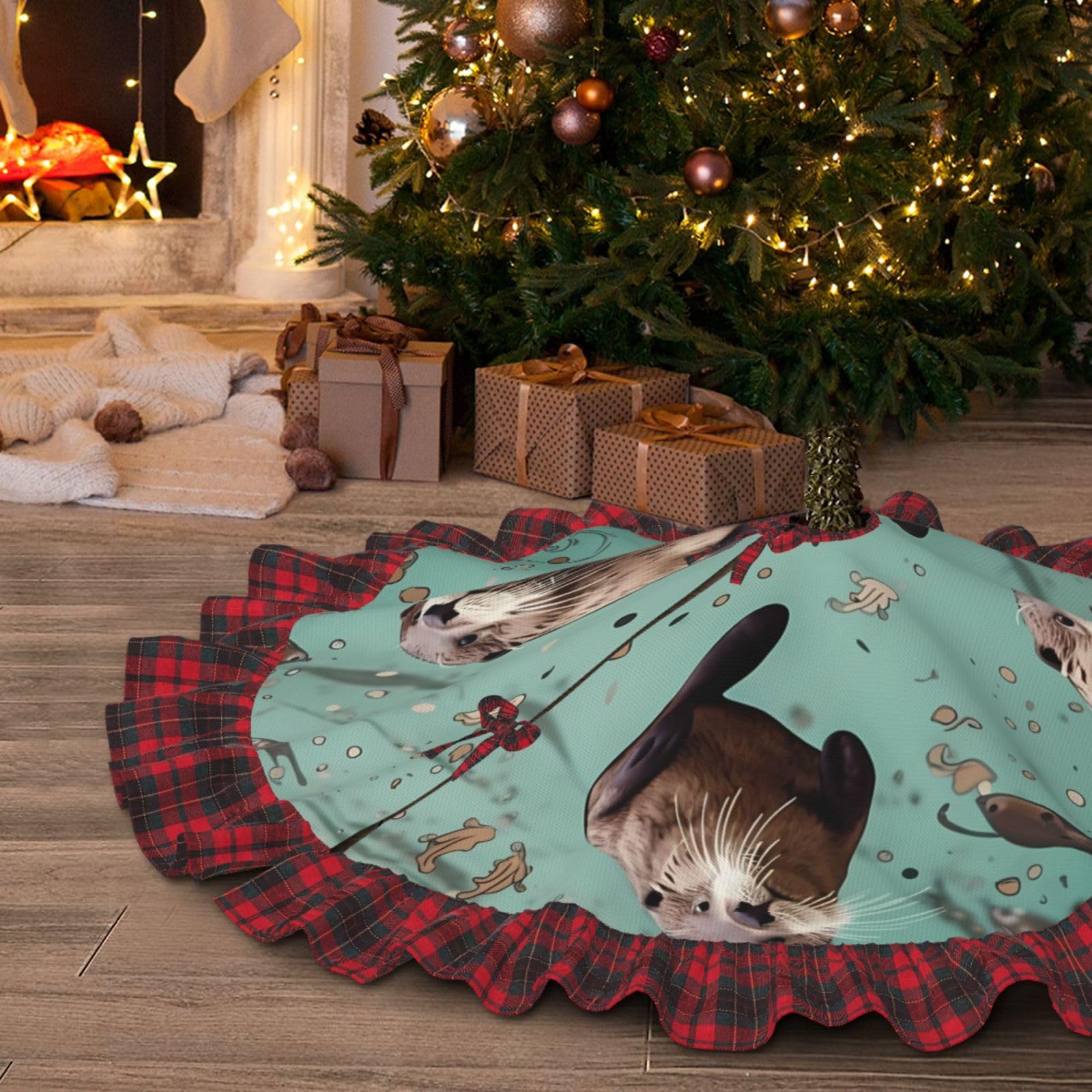 Jupe de sapin de Noël 122 cm rustique étanche à carreaux