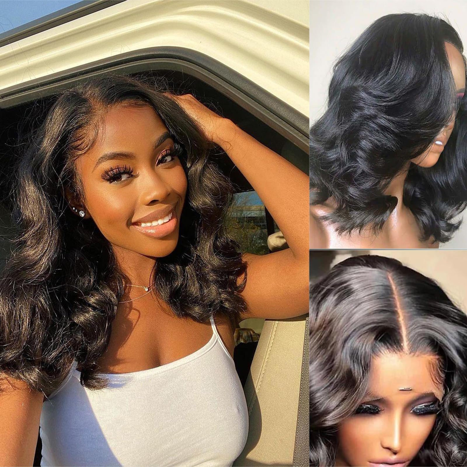 100% Human Hair Bob Wig 13x4 Lace Front Glueless Short Bob Wigs for Women 150 Amazon.com : Glueless Short Bob Wig 13x4 Curly Lace Front  main image 3