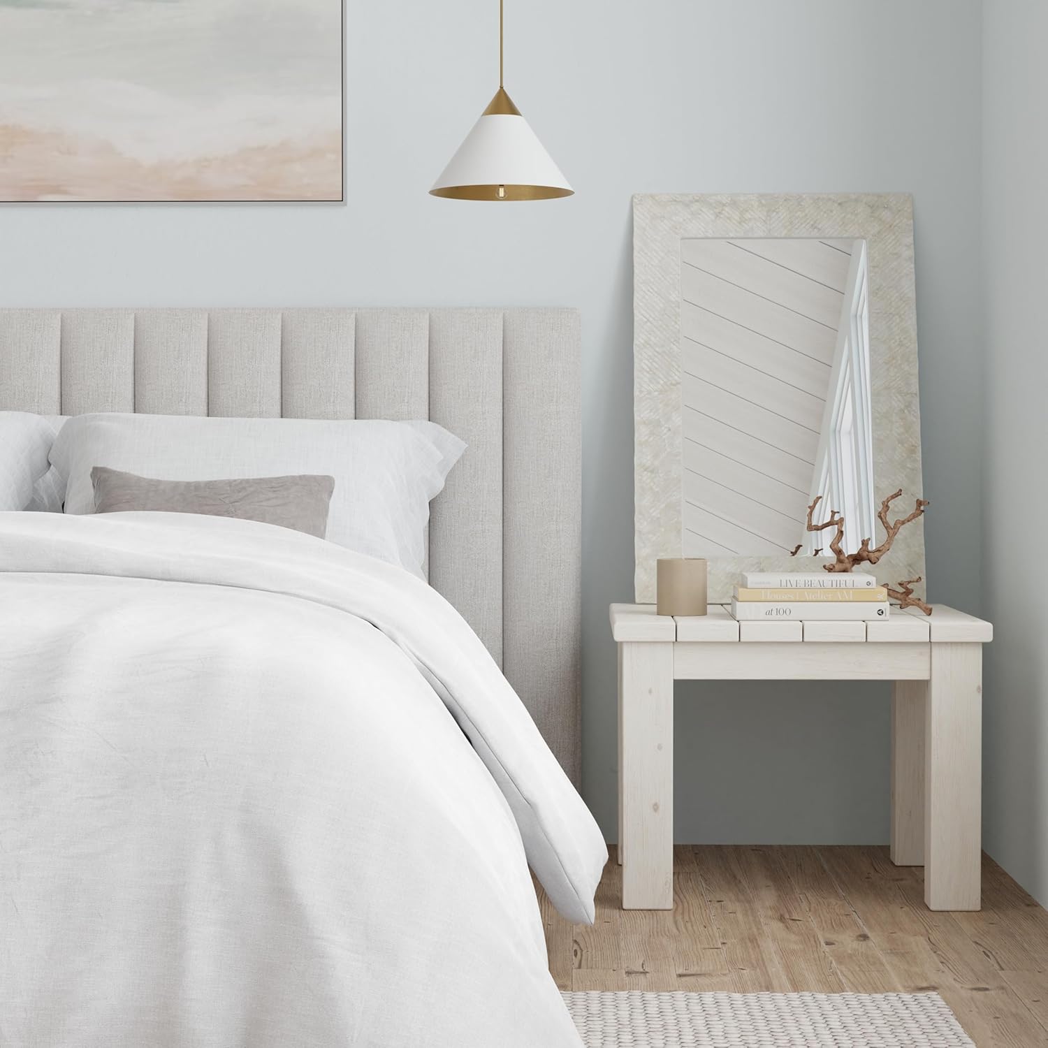 Kouboo Capiz Seashell Mosaic Rectangular Decorative Wall Mirror Pearlescent White