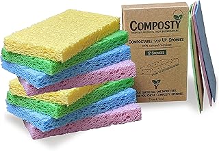 Composty® | 'Pop-Up' Eco Sponges | 12 Pack | Compostable | Zero Waste | Plastic Free | 100% Natural Cellulose | Long-Lasti...
