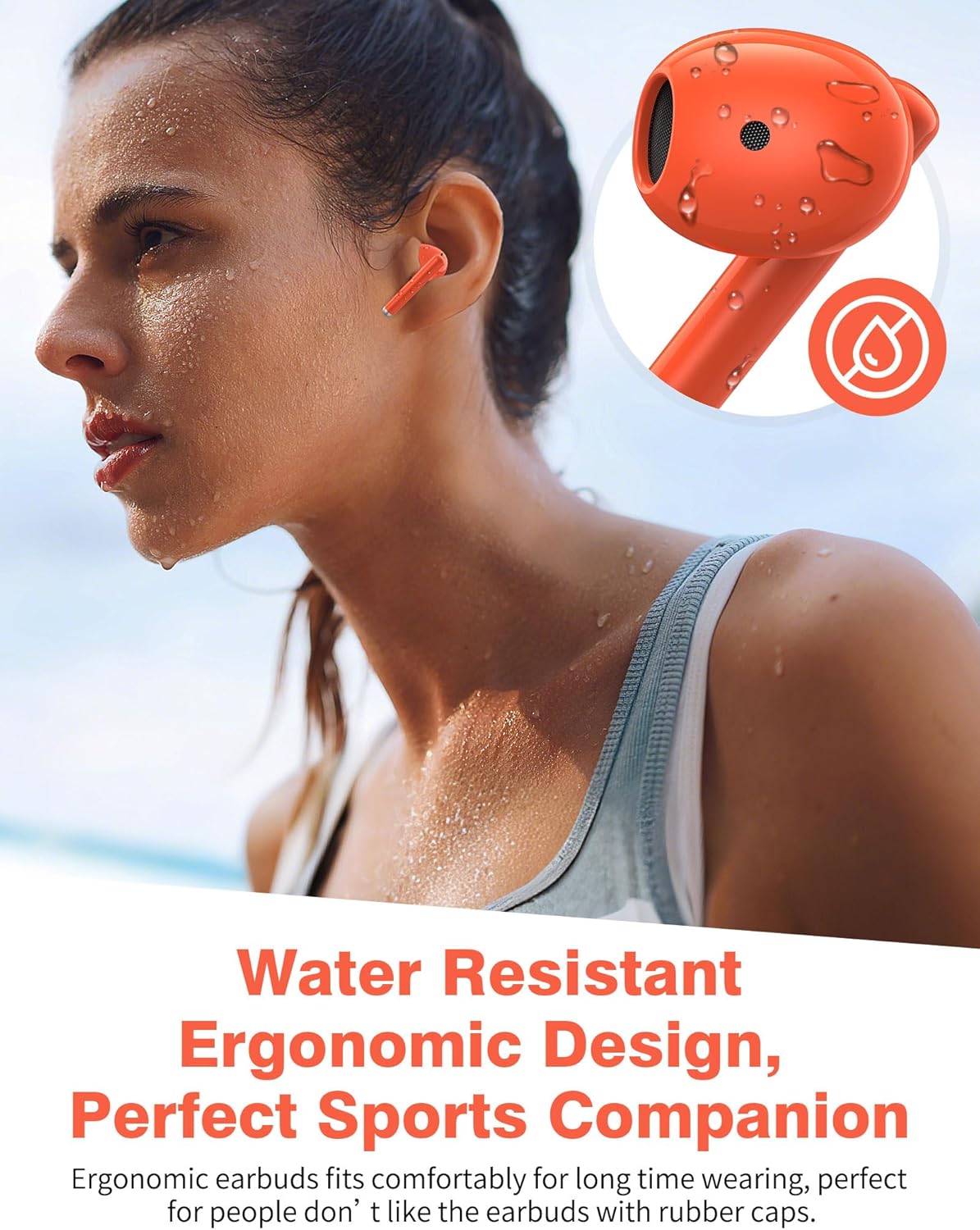 Wireless Earbuds,White Clear Body HiFi Bass Stereo Bluetooth Headset with Over Ear Hook Headphone,Cordless Earphone for iPhone 17 16e 16 15 14/Samsung S26 S25 S24 S23 S22/Pixel 10a 10 9