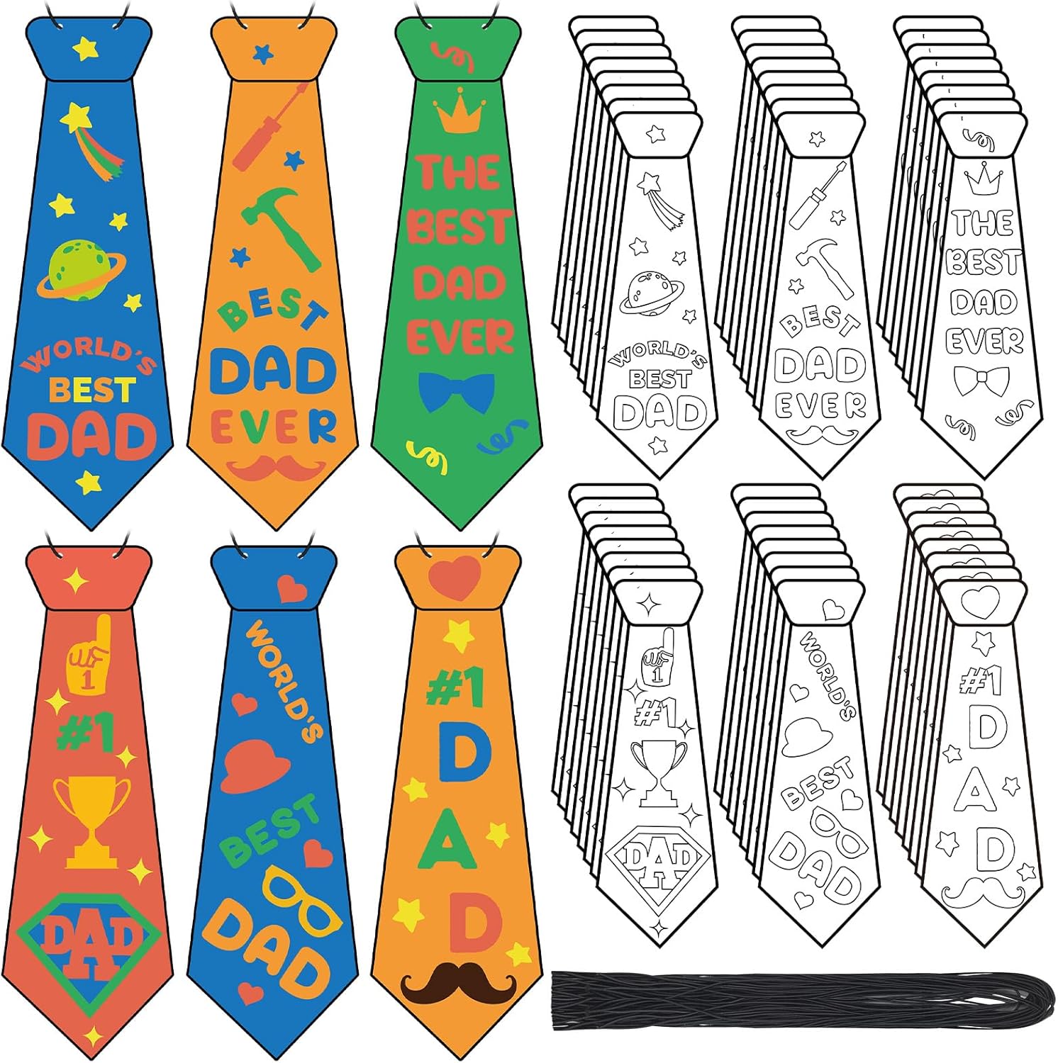 AmazingSpark 48 Set Father's Day Tie Craft for Kids Bulk Color Your Own Father's Day Necktie DIY Crafts Kit Best Dad Gifts from Kids for Dad's Birthday Party Classroom School DIY Fun Activities