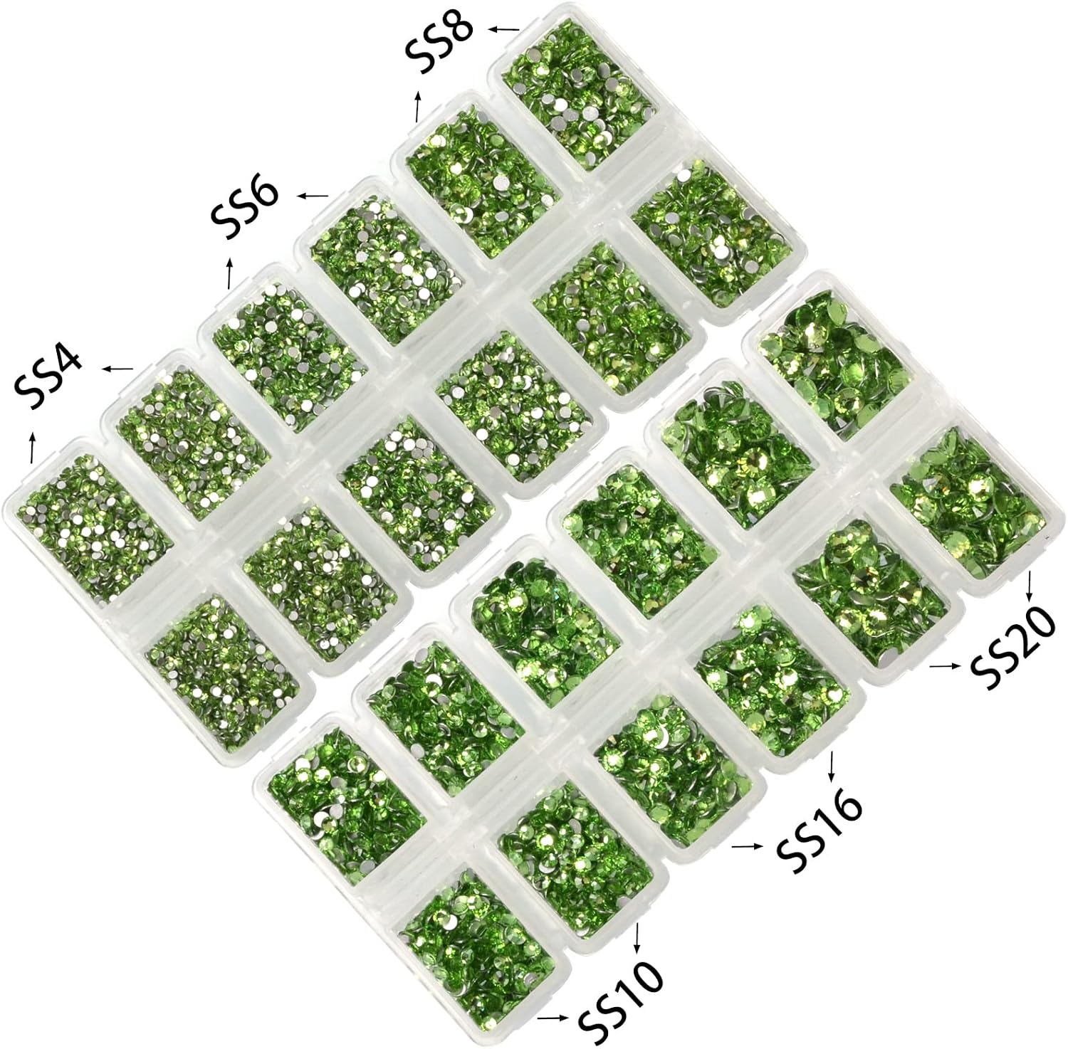10000 Pieces Rhinestones 6 Sizes Round Crystal Glass Flat Back Rhinestones with 1Tweezers and 1Picking Pen for Nail Art Crafts Clothes Bags DIY (Peridot) image 5