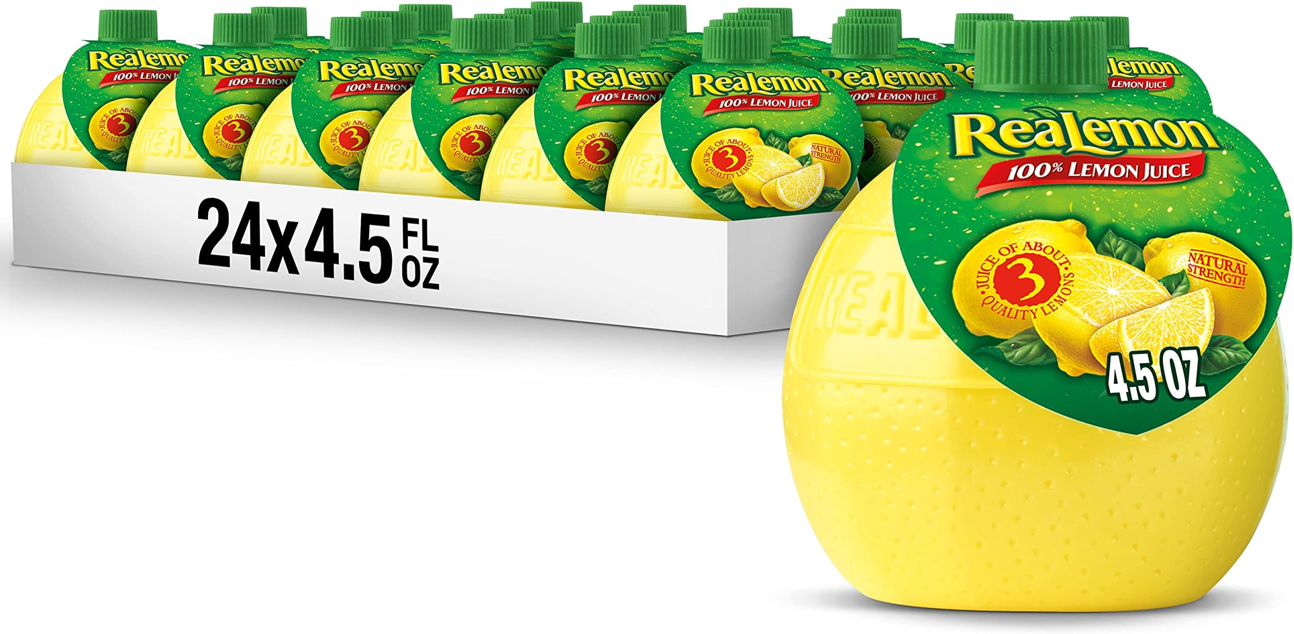 100% Lemon Juice, 4.5 fl oz bottle (Pack of 24), Made with Lemon Juice from Concentrate, Gluten-Free, Sodium Free, Perfect Mixer to add to Cocktails and Marinades