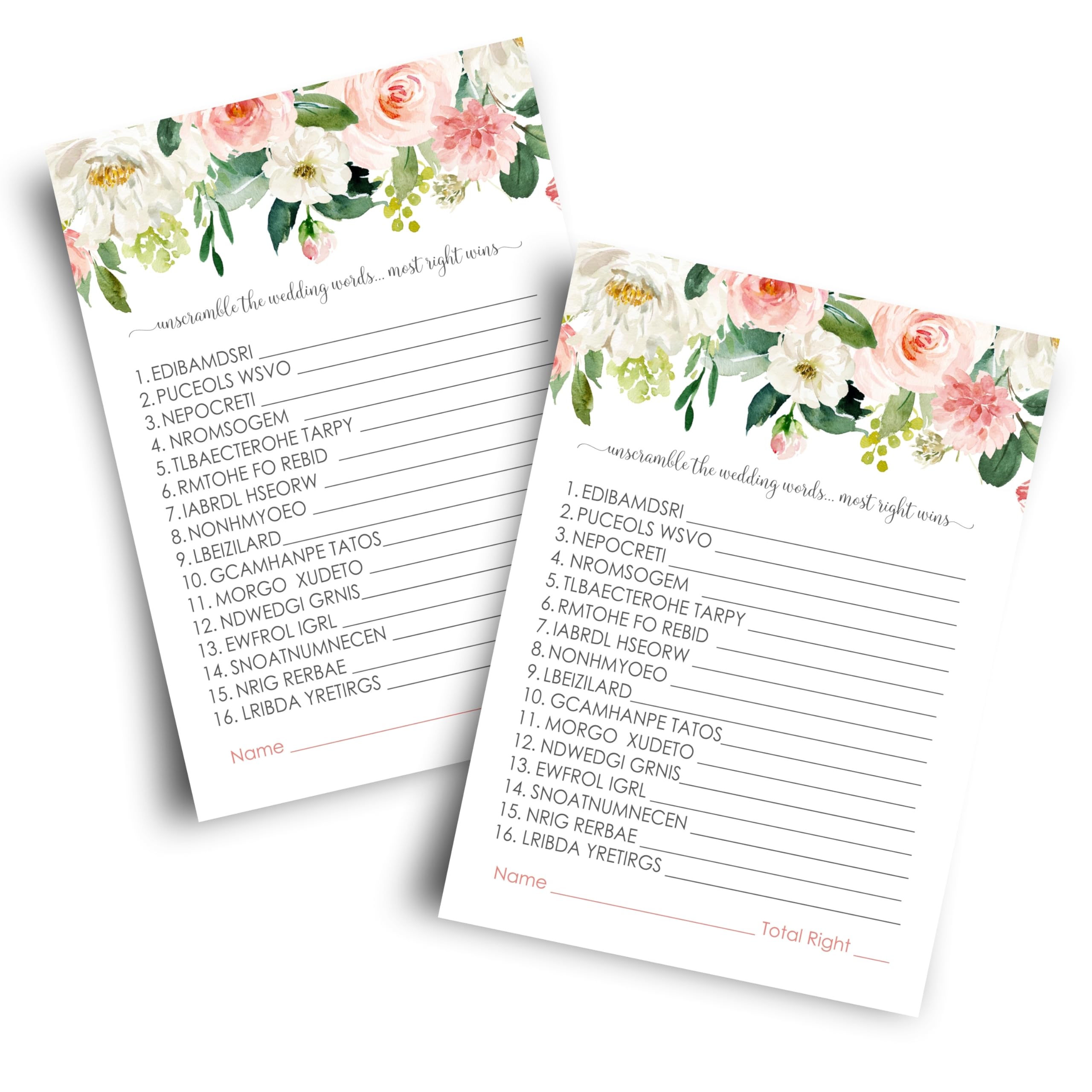 Graceful Floral Bridal Shower Games - 25 Cards - Wedding Word Scramble Game - Fun Guessing Activity for Guests - Perfect for Engagement Parties &