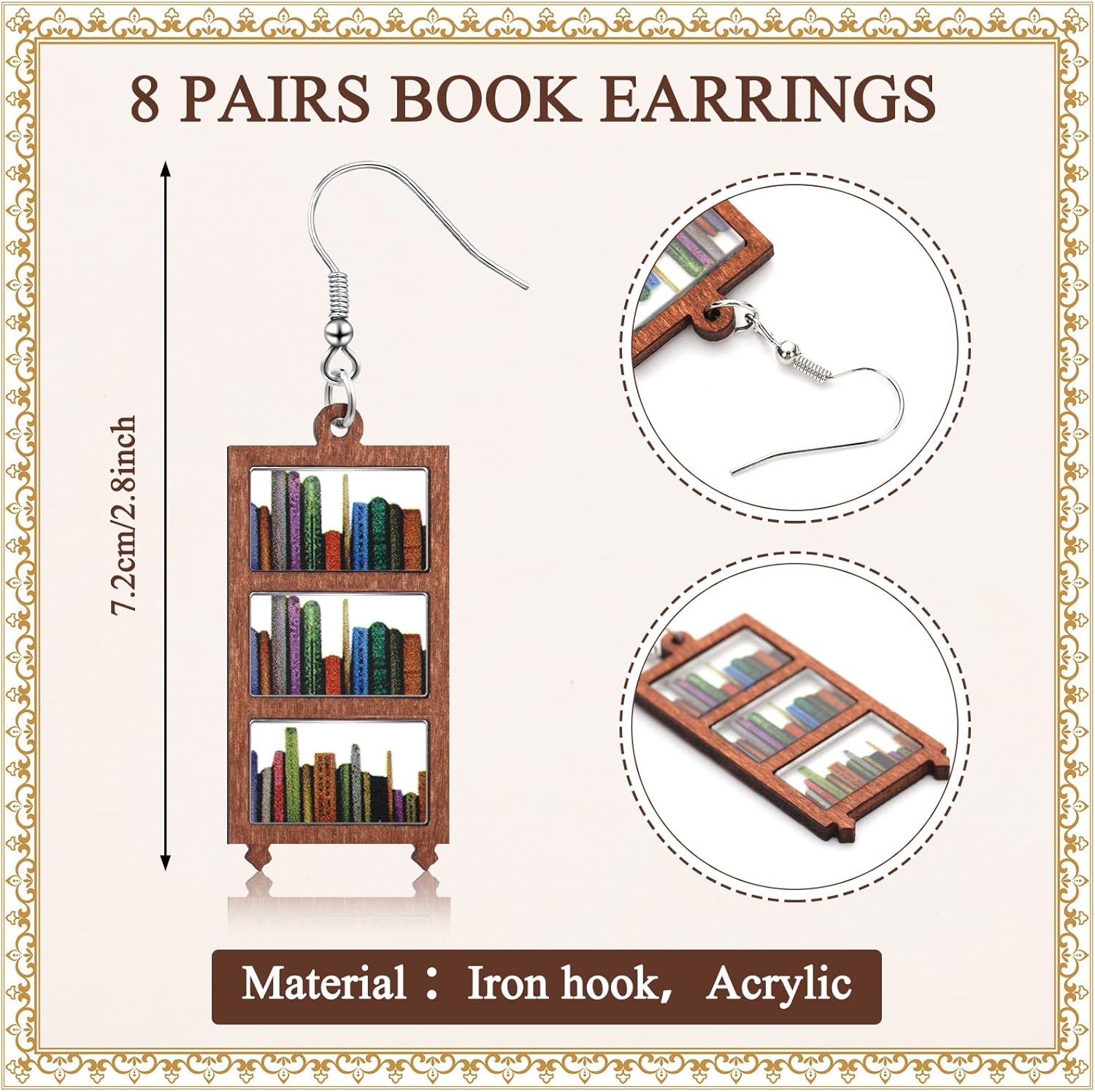Sasylvia 8 Pairs Book Earrings for Women Teacher Appreciation Gifts Funny Library Bookcase Teacher Earrings for Book Lovers Holiday Birthday Gifts - Image 2