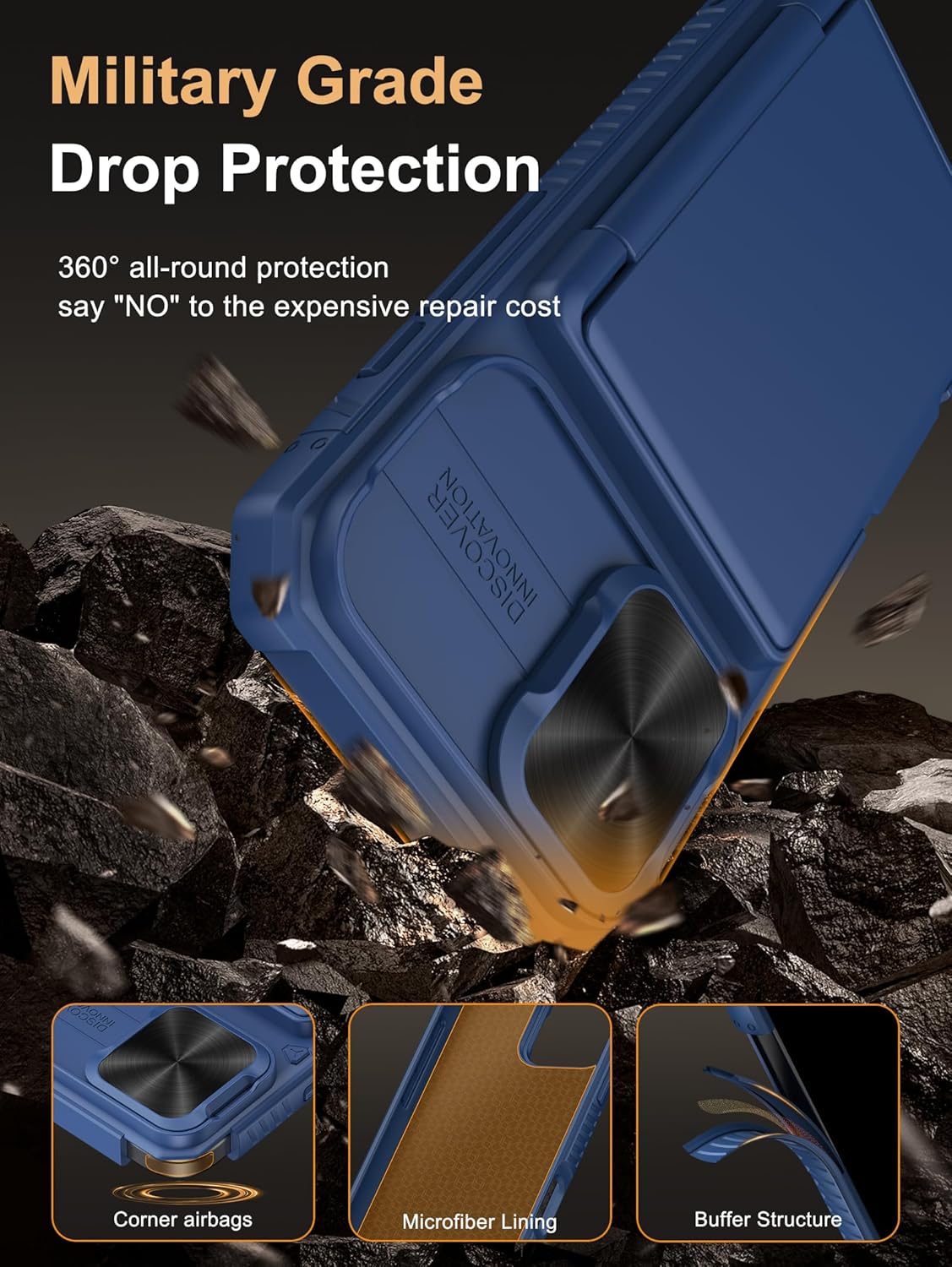 Vihibii for iPhone 16 Wallet Case with Card Holder (4 Cards) [RFID Blocking] & Slide Camera Cover & Raised Edges Protect Screen, Shockproof Rugged Phone Case for iPhone 16 6.1" 2024, Blue - Image 5