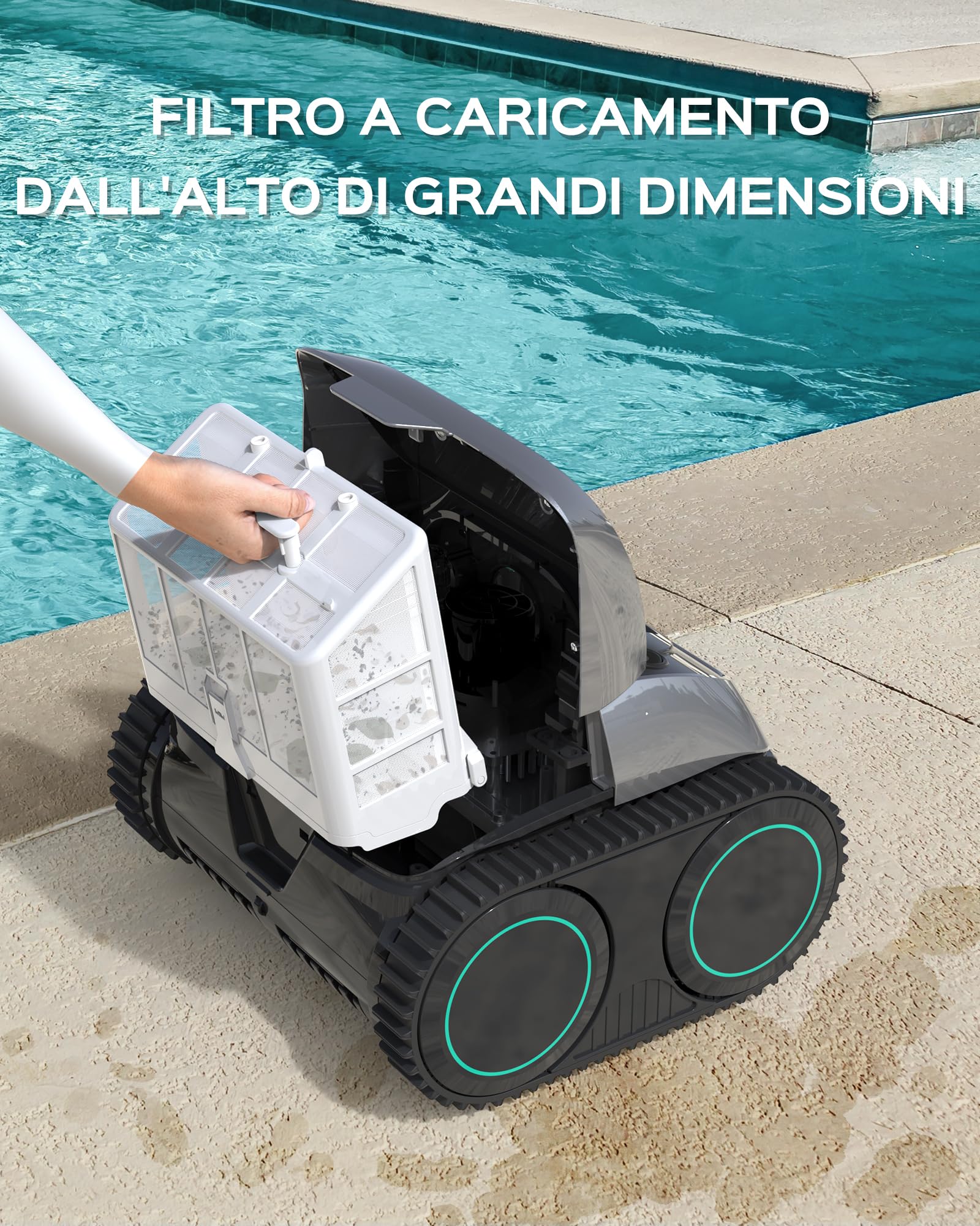 WYBOT C1-Plus Robot Piscina Pareti e Fondo, per Piscine interrate & Fuori Terra, 160min autonomia, Pulizia 4-in-1 (160m²), Navigazione Smart & App, Verde Grigio