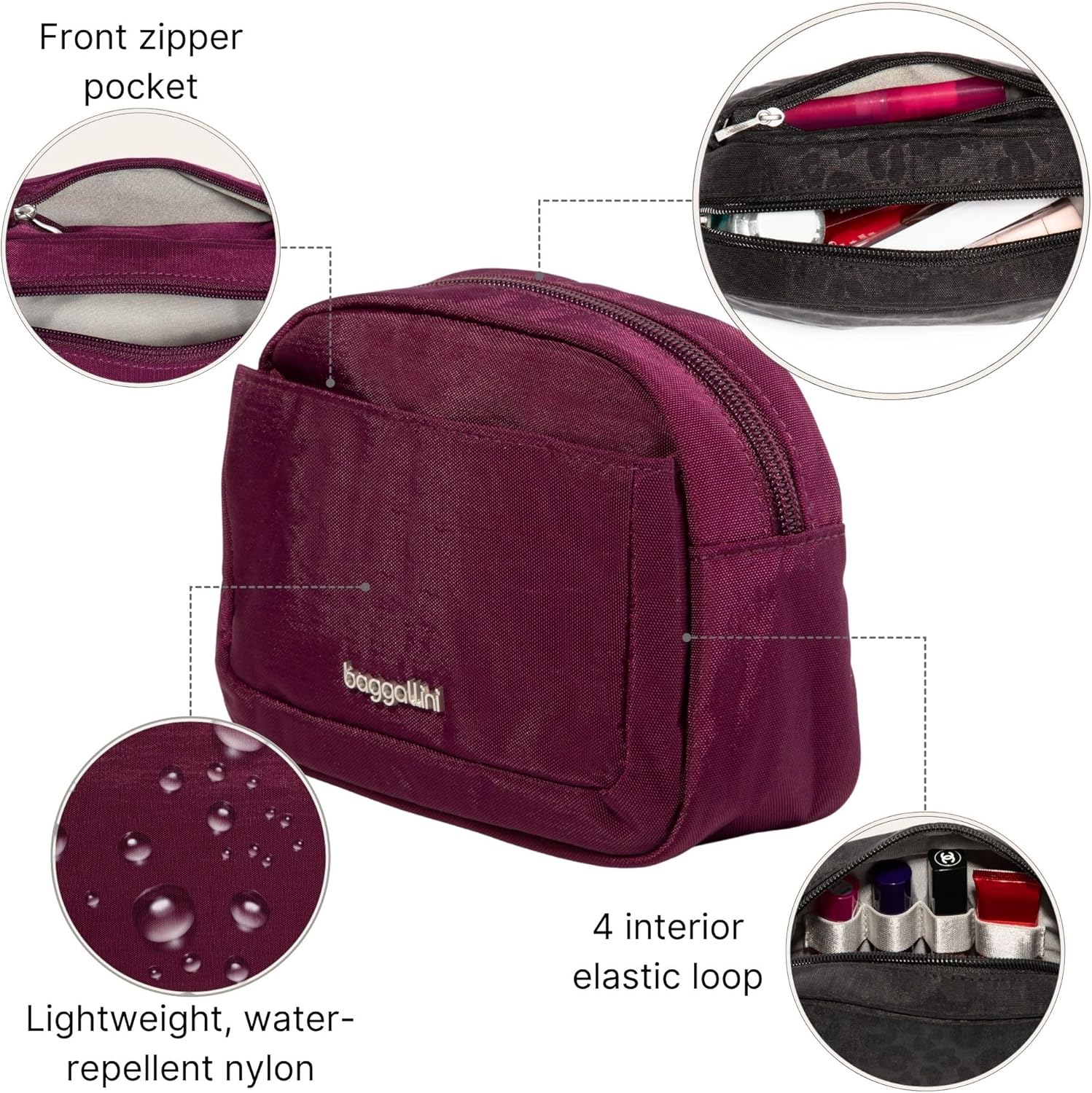 Baggallini Women's Pocket Cosmetic - Lightweight Bag - Travel Essentials Makeup Organizer Small