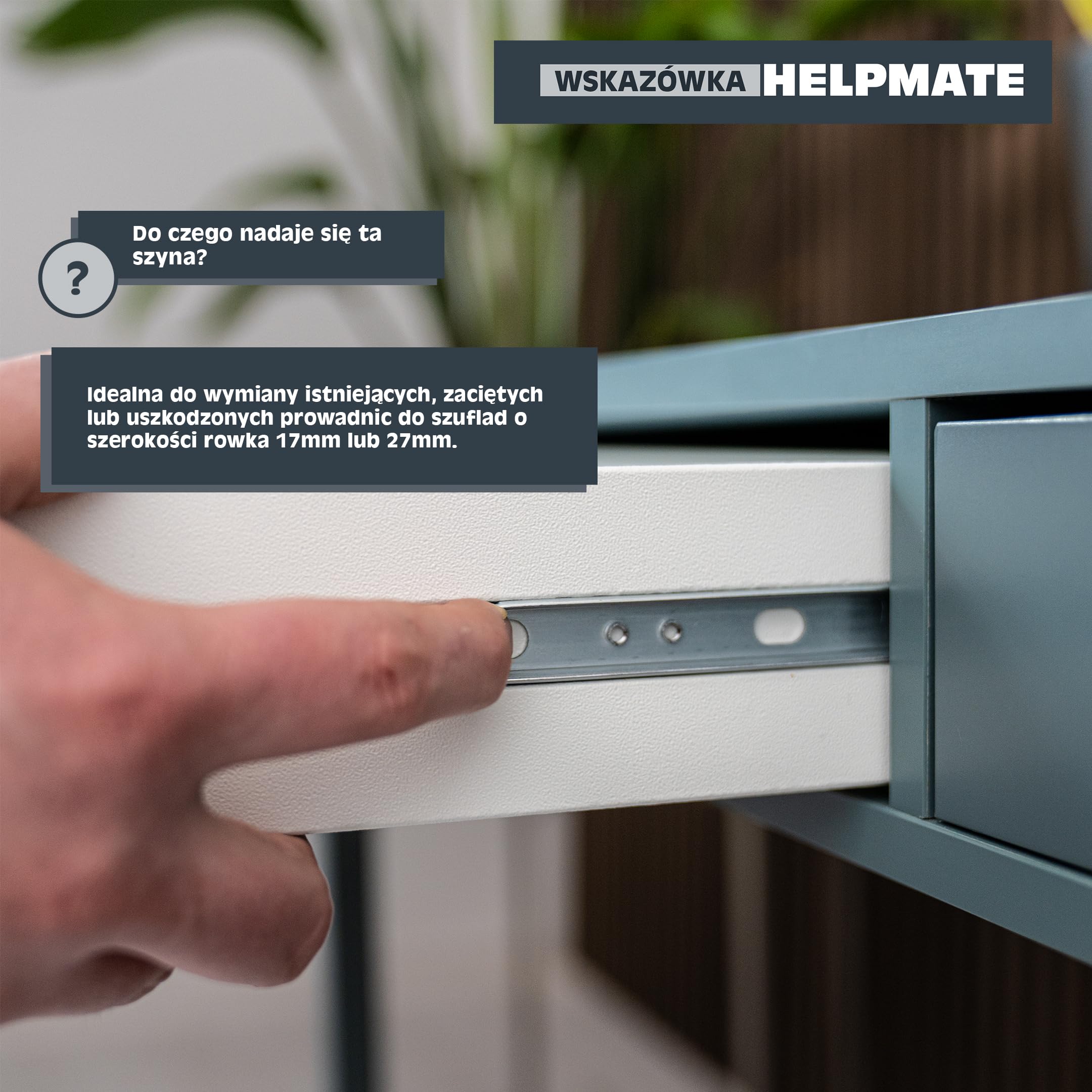 HELPMATE – Szyna do szuflady przesuwnej 27 mm - 310 mm – 2 pary | Stal ocynkowana – prowadnice szufladowe z łożyskami kulkowymi – odpowiednie do częściowego wysuwu – w tym elementy mocujące