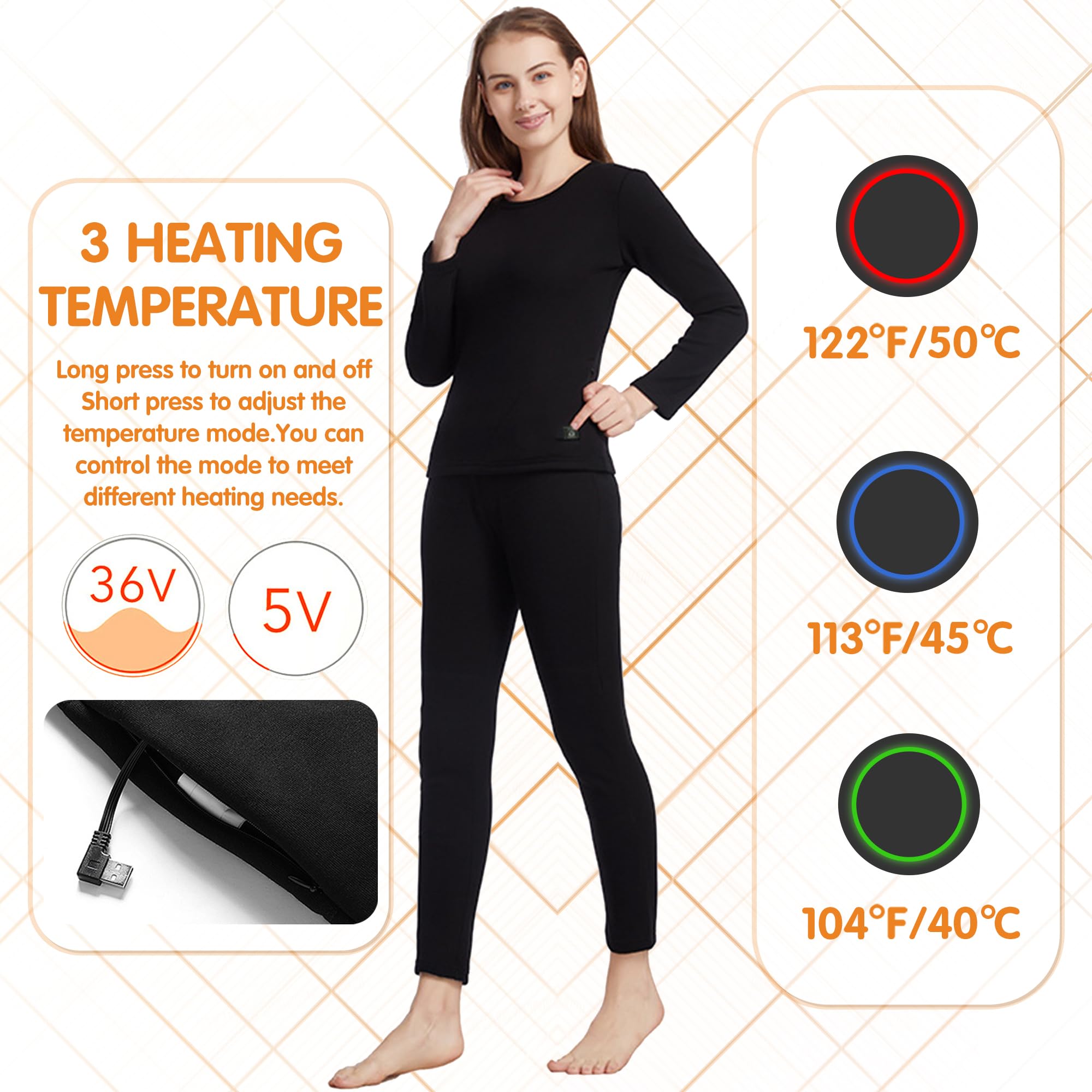 Pantalones térmicos con calefacción, Capa Base térmica con 3 Zonas de Calentamiento y Leggings con Forro Polar eléctrico.