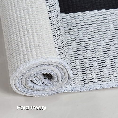 Miniatura 6 de USTIDE Alfombra de lana cuadriculada de 8 x 10 pies, color blanco y negro, alfombra tejida de algodón para interiores, para sala de estar,