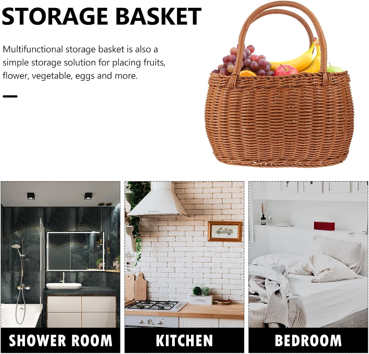 Woven Picnic Basket with Handle Oval Handcrafted Storage Basket for Outdoor Food and Fruit 31x22x21cm for Travel and Garden Use