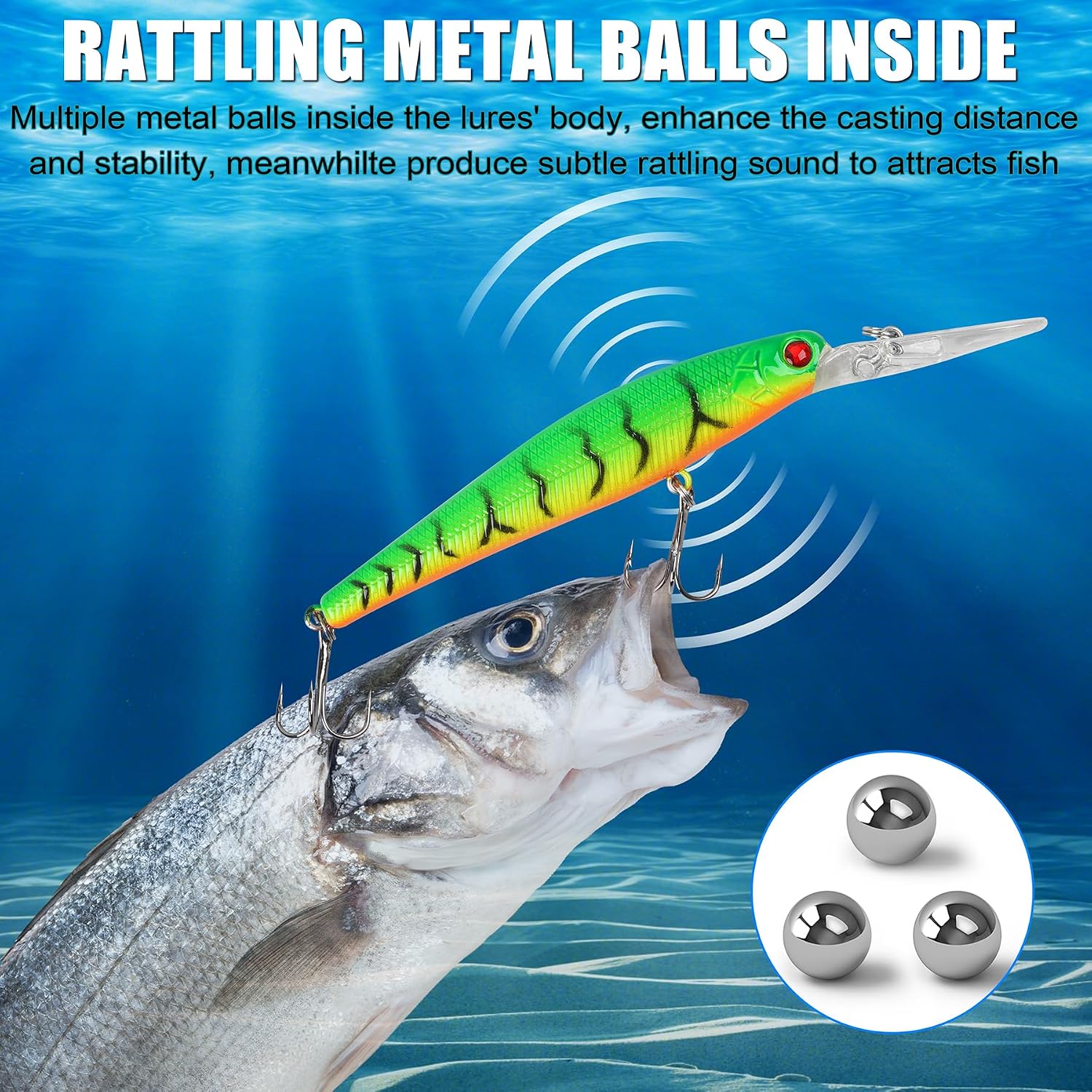Fishing Lures Deep Diving Crankbait Rattle Minnow Jerkbait Walleye Lures | 10pcs Casting Trolling Walleye Fishing Lures Kit for Saltwater Freshwater Striper Bass Pike Salmon Muskie