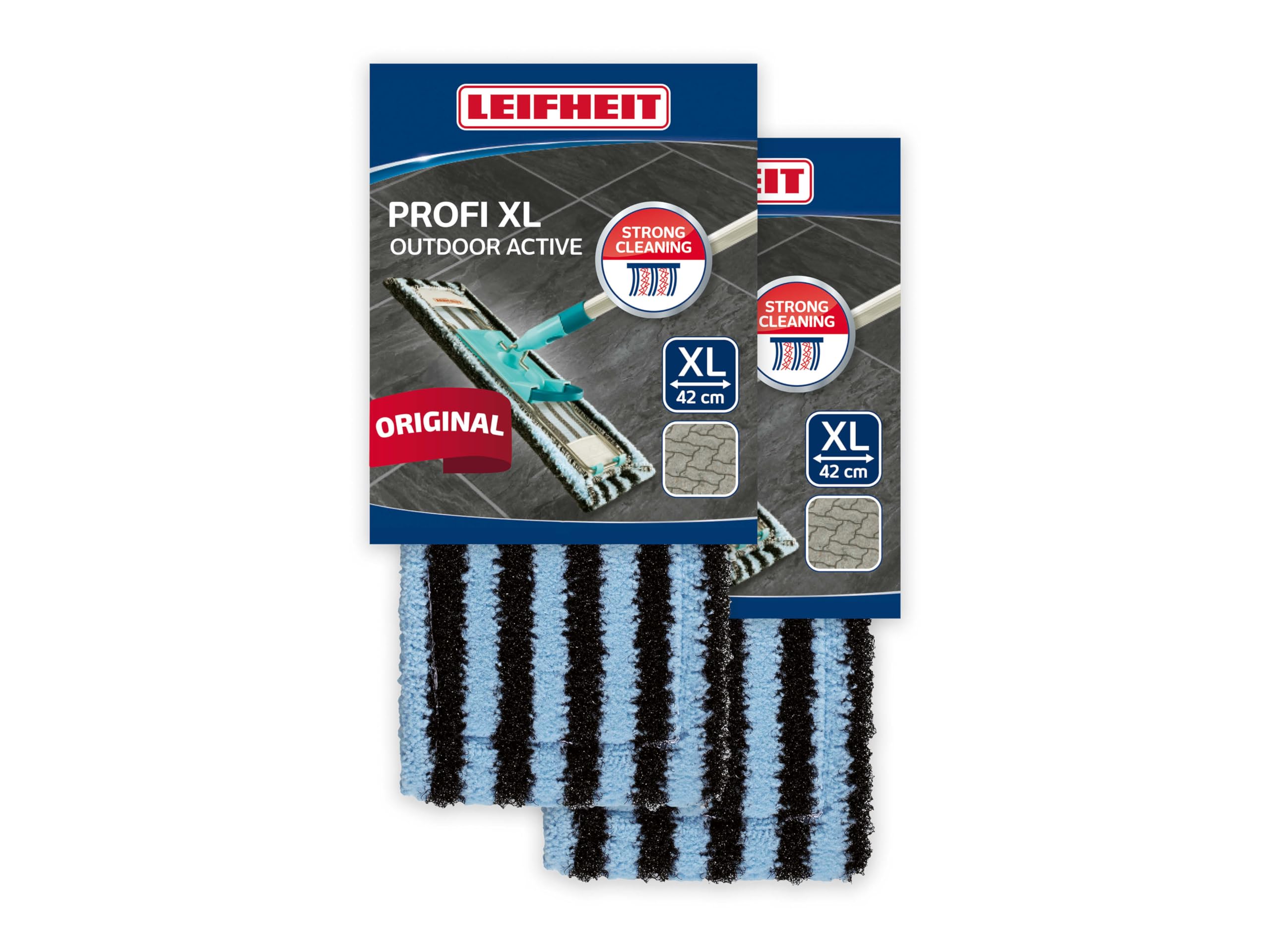 Leifheit Lot de 2 Housses Profi XL Outdoor Active, Housse de Rechange Microfibres à Double Fibre spéciale pour Balai à Plat Profi XL, pour décrocher et Absorber la saleté des sols extérieurs