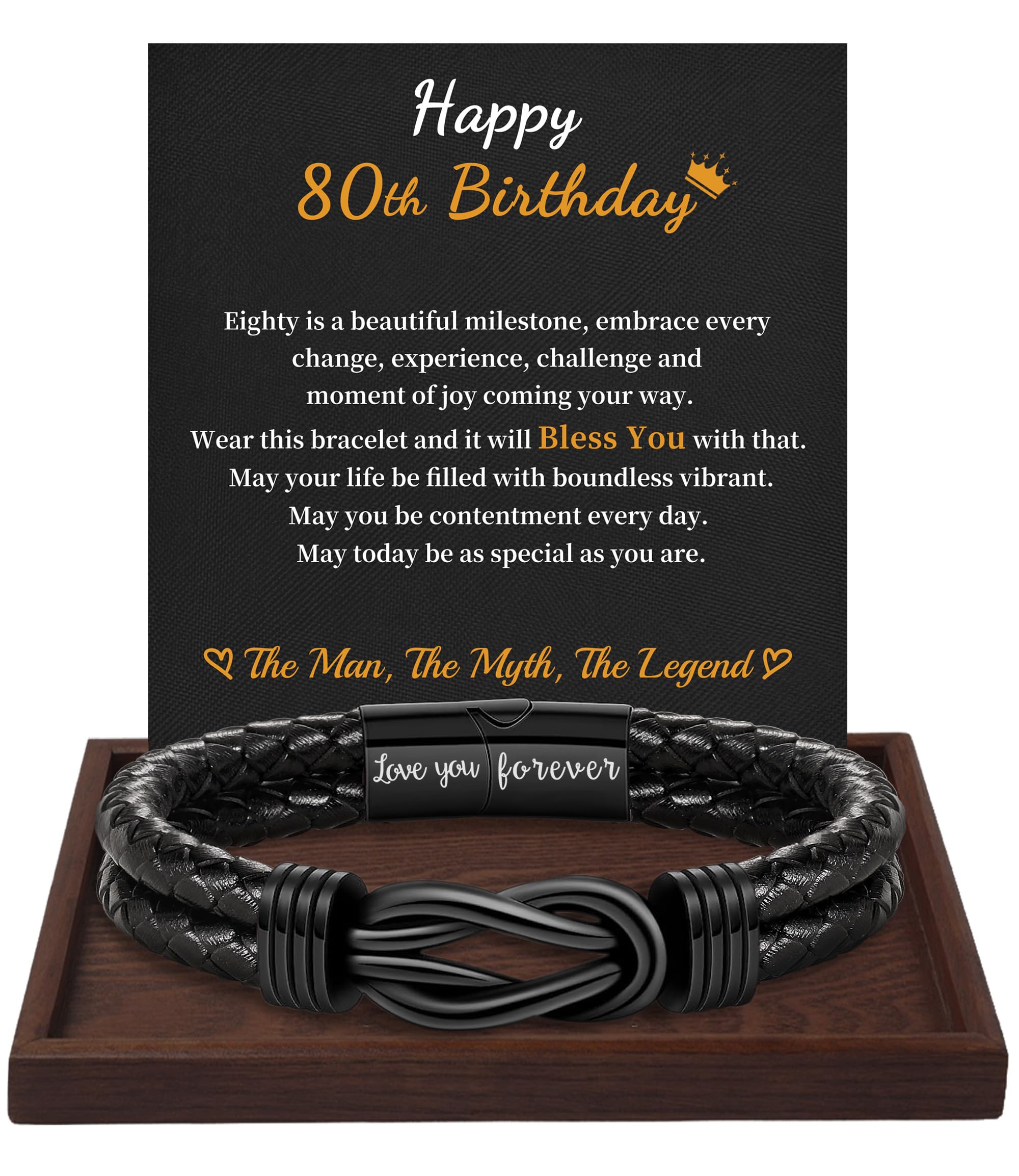 Birthday Gifts for Men Teen Boys Gift Leather Bracelet Happy Birthday I Love You Forever Engraved Linked Together 21st 30th 40th 50th 60th Birthday Valentines Jewelry