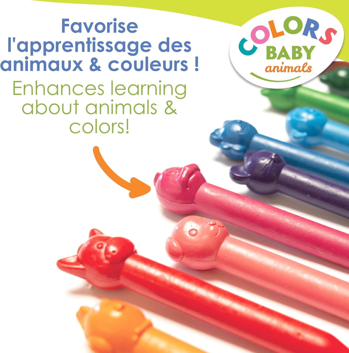 Aladine - Colors Baby Animals - Set of 12 Coloring Chalk Colours - Washable - With 3D Mouldings Animal Heads - From 2 years old