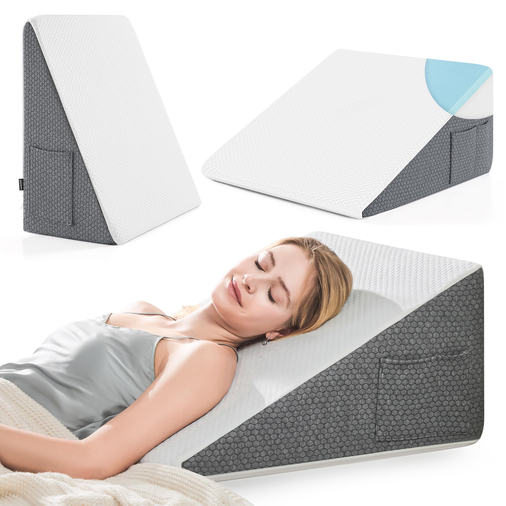 Photo 1 of Yojoker Wedge Pillow for Sleeping - 12 Inch Triangle Pillow Wedge, Memory Foam Bed Wedge Pillow for Headboard, Sleep Wedges for Snoring, Acid Reflux, Post Surgery Back Pain Relief, Washable Cover