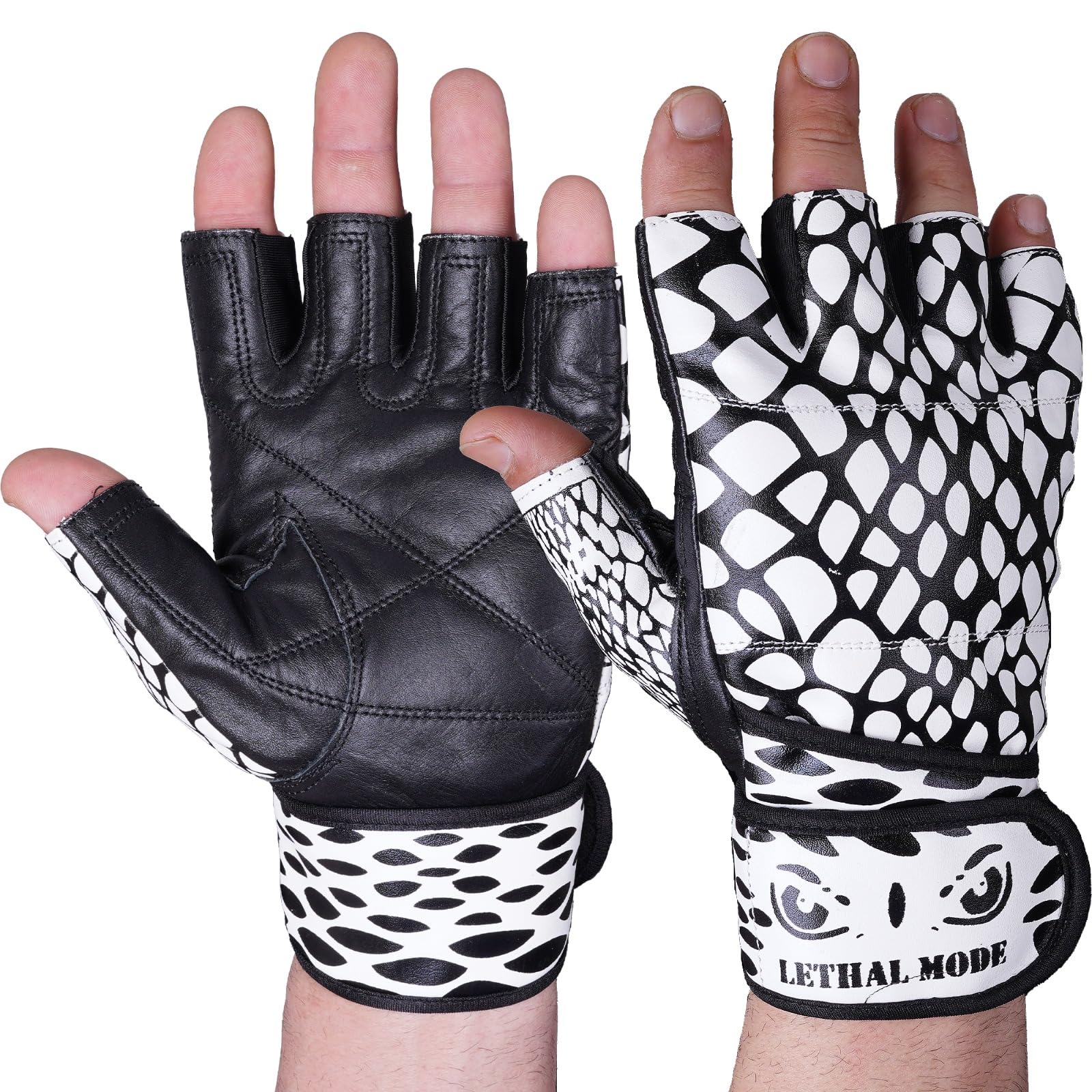 LETHAL MODE Gym Gloves for Men & Women – Weight Lifting, CrossFit, Workout & Cycling Gloves Long Wrist Wrap – Fingerless Grip Gloves Enhanced Performance and Hand Protection (Leather-Short Straps, S) — image 1