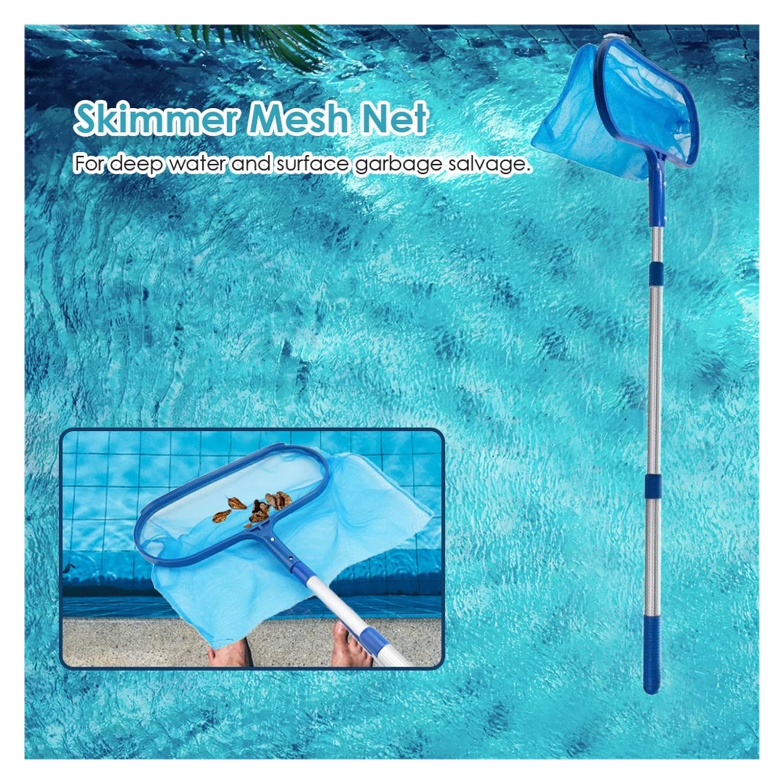 Questo retino per Skimmer da Piscina - 1 Pezzo con Asta telescopica per laghetti, rastrello per Foglie e detriti, retino per Skimmer (Colore: 02)