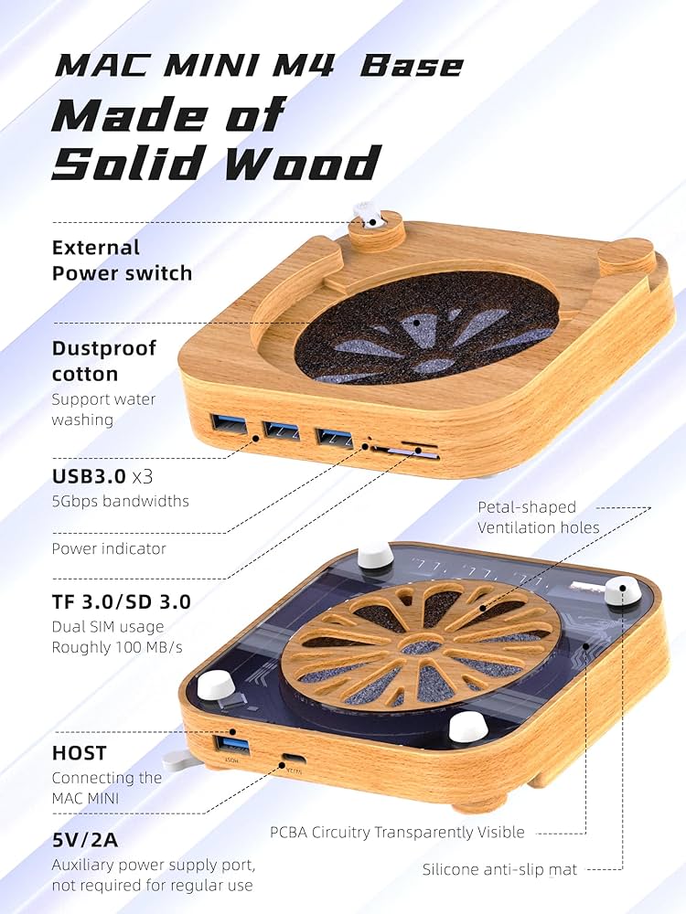 AODUKE Wooden Mac Mini M4 Pro dust Dock Stand, macmini 2024