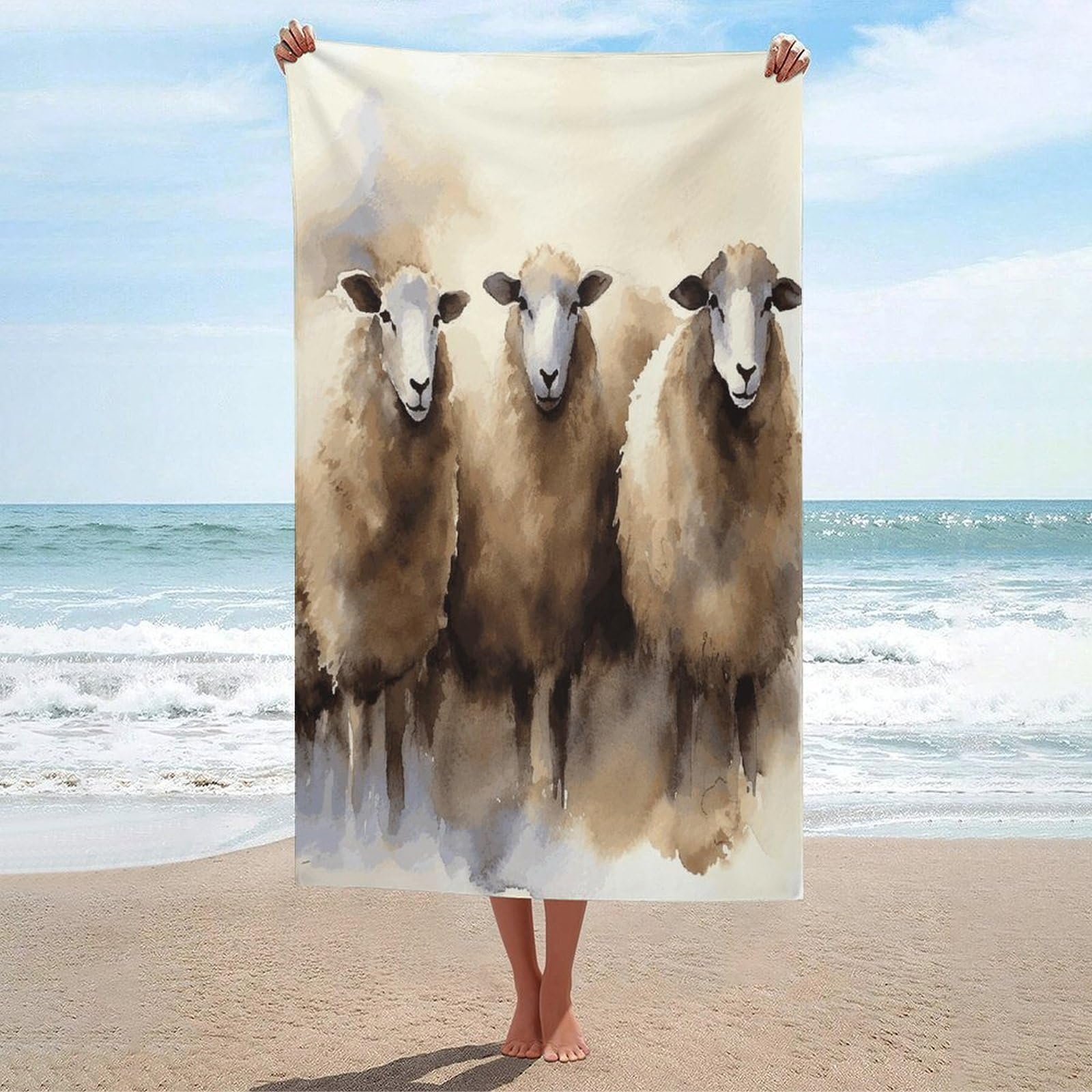 Adfgyerh Unisex Style Sheeps Watercolor Bath Towels Beach Towel Lightweight Quick Dry, Bath Towel For Travel Sports Pool Swimming Bath Camping Yoga Adults130x80cm