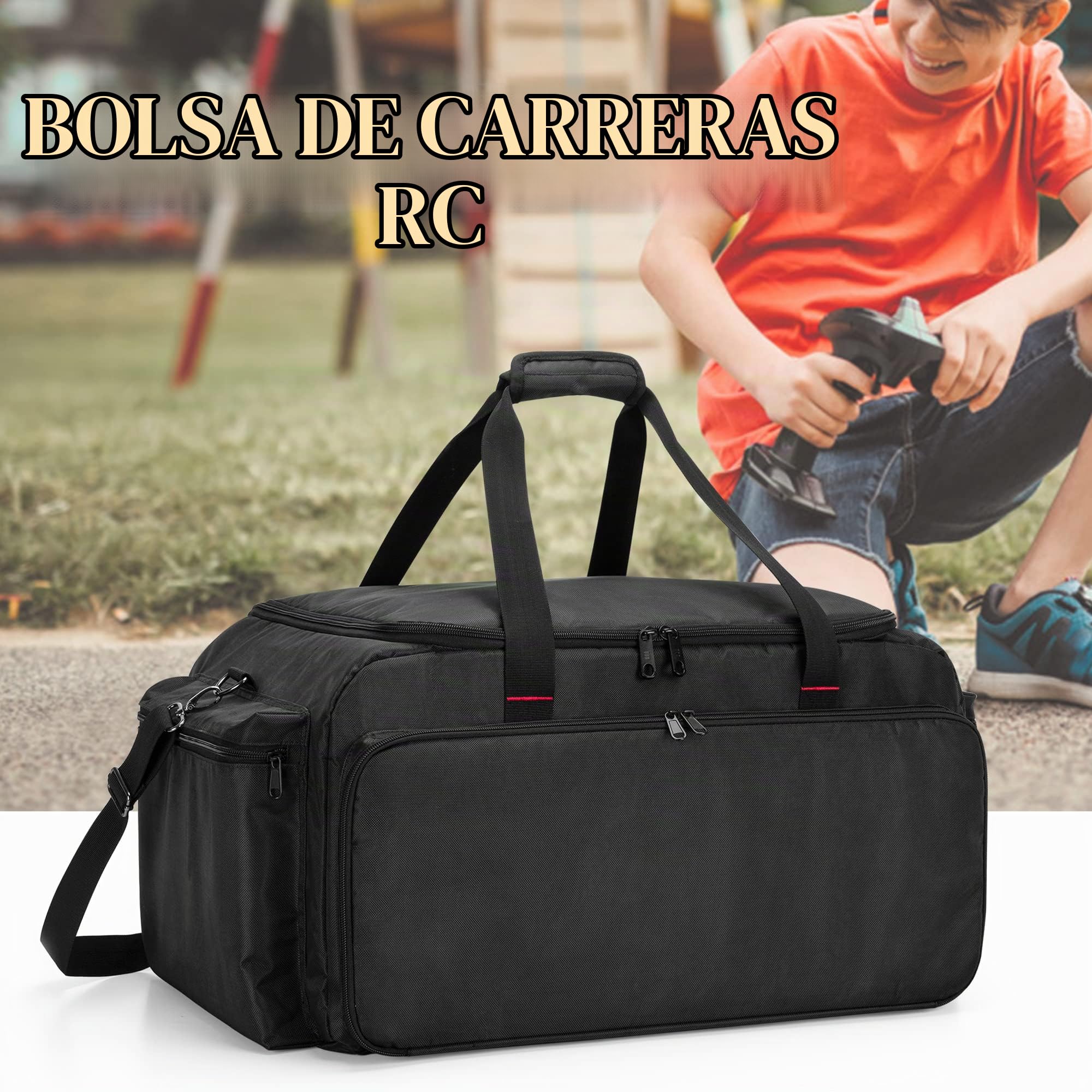 DSLEAF Bolsa de Almacenamiento RC para Coche de 1/8 o 1/10, Funda Protectora RC con múltiples Bolsillos para baterías, Cargador, Herramientas y Otros Accesorios(diseño Patentado)