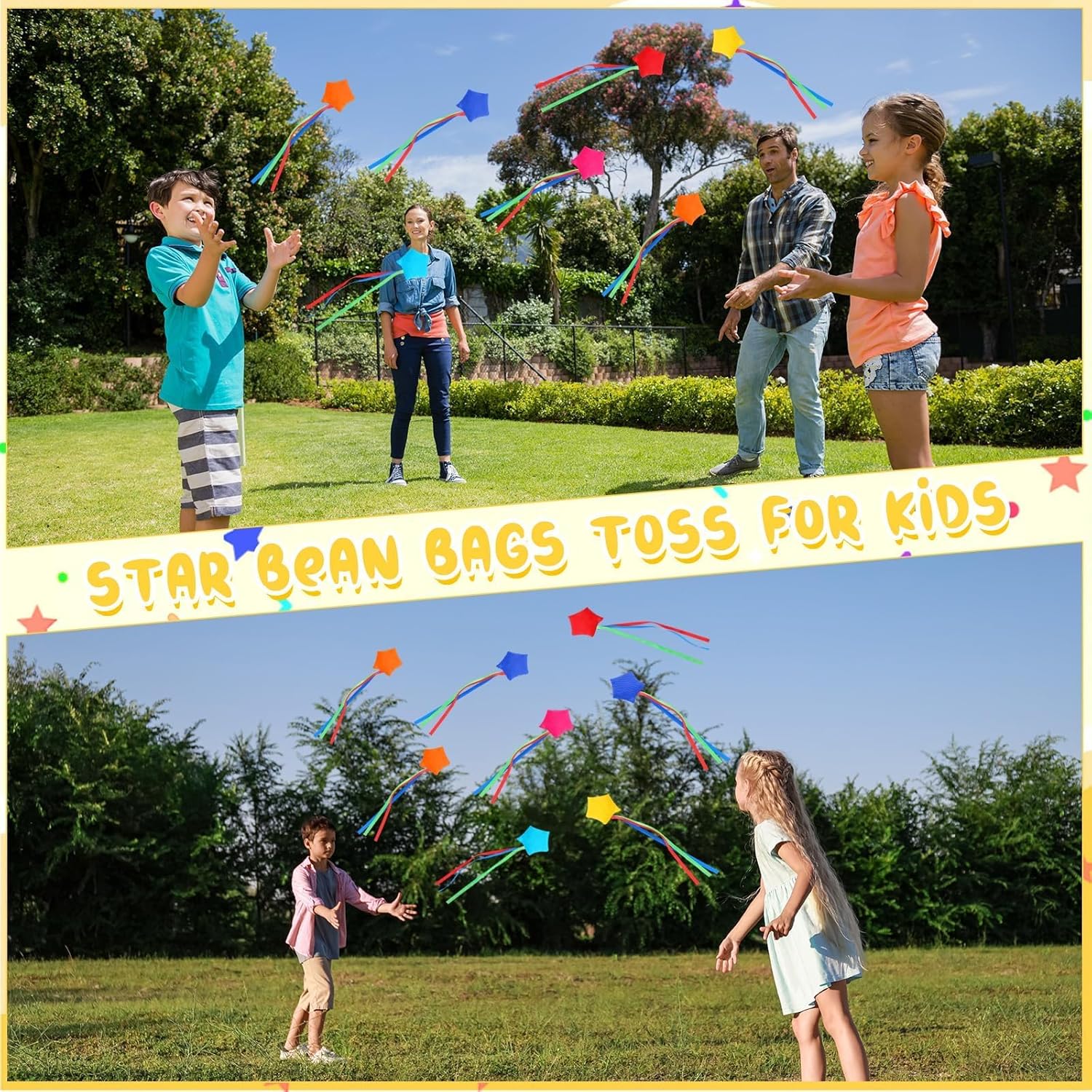 36PCS Star Bean Bags Toss for Kids Small Cornhole Bean Bags for Tossing with Storage Bag Hand Tossing Family Game Colorful Mini Star Shaped Beanbag with Ribbons Toddler Carnival Outdoor Sport Supply