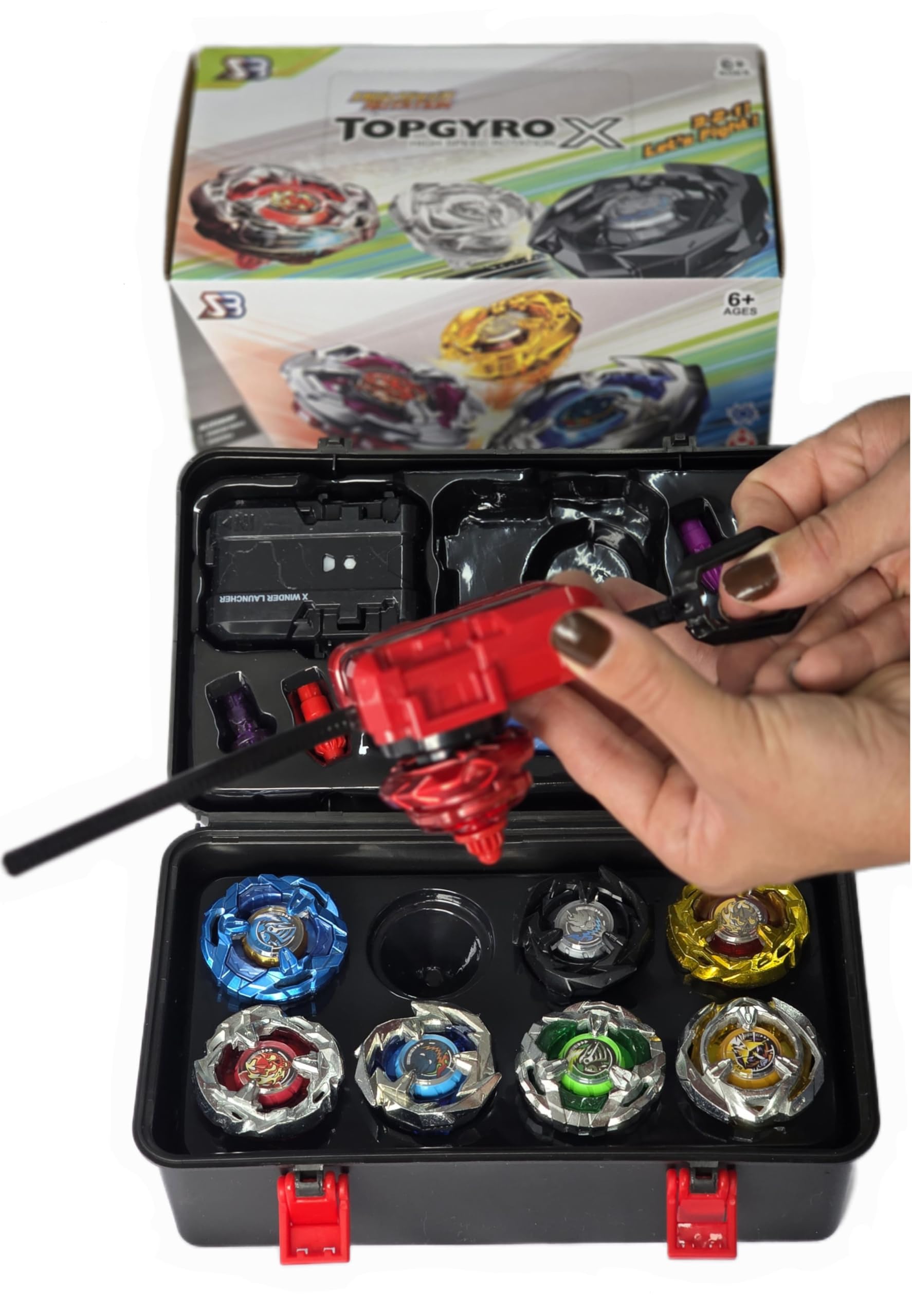 Kit Top Gyro X com 8 Piões, 2 Lançadores, Maleta de Transporte