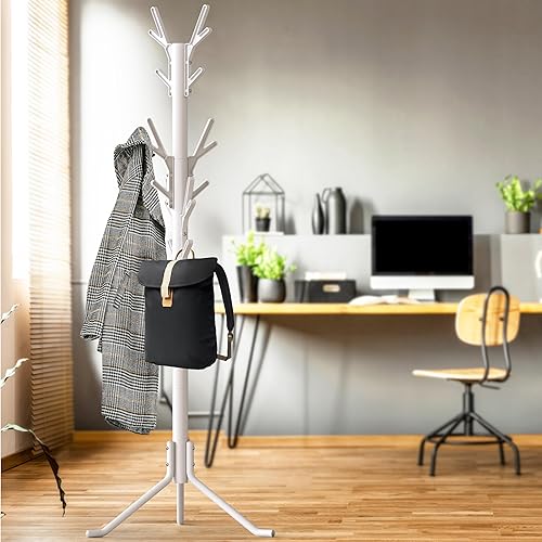 Miniatura 4 de Simple Houseware Organizador de pie para abrigos y sombreros con forma de árbol, 18 ganchos, color blanco