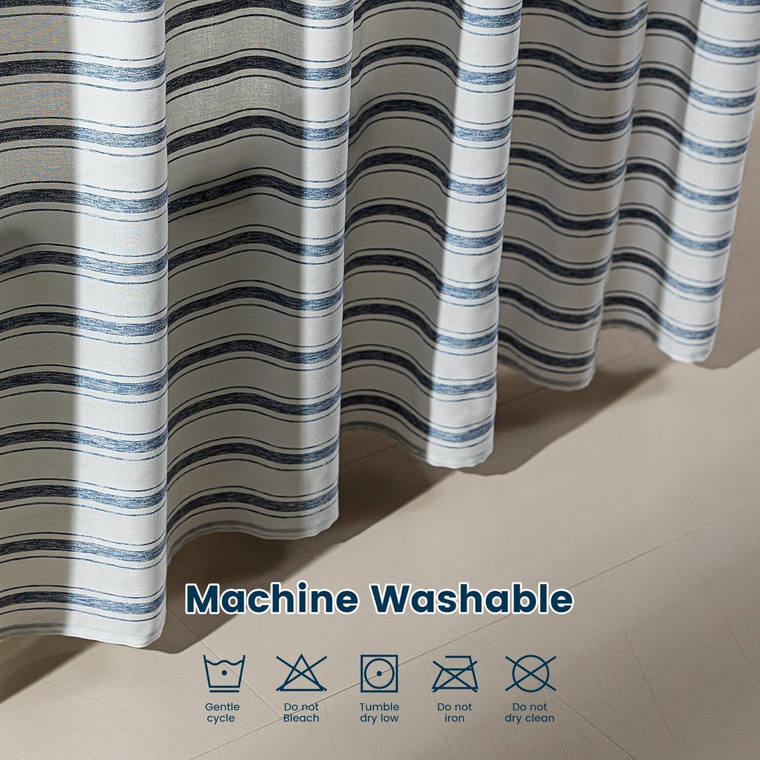 SLEEP ZONE Shower Curtain Liner, Waffle Shower Curtains for Bathroom, Heavy Duty Thick Fabric Shower Curtains - 285GSM Luxury Weighted Polyester Bath Curtain, 72" × 72" (Blue)