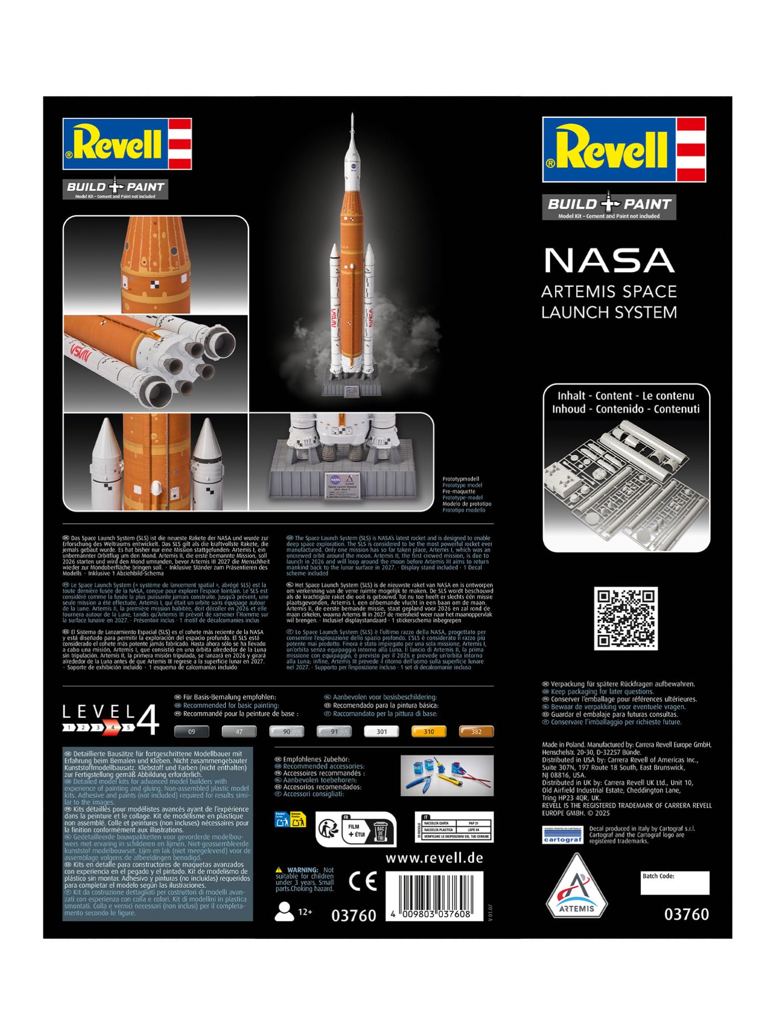 Revell 03760 NASA Artemis Space Launch System (SLS) Échelle 1:144 – Maquette en plastique non construit/non peint