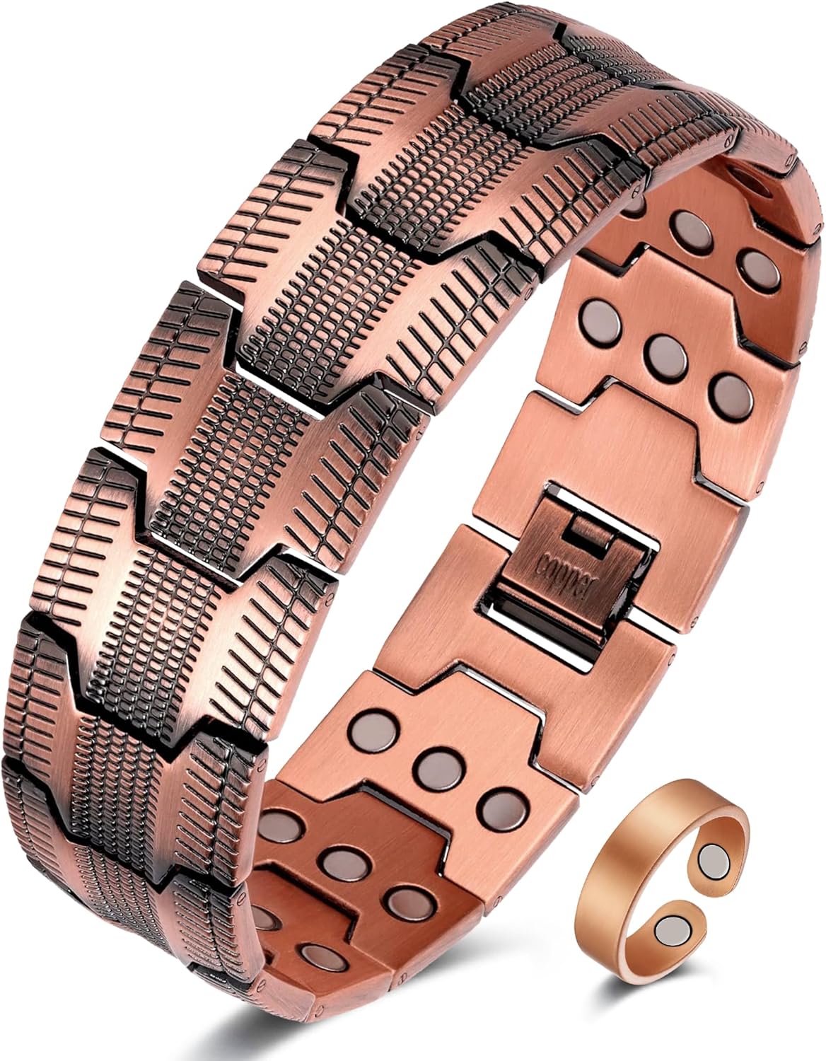 Jecanori Pure Copper Bracelet & Ring for Men, 3X Strength Magnetic Bracelet with 3800 Gauss Magnets