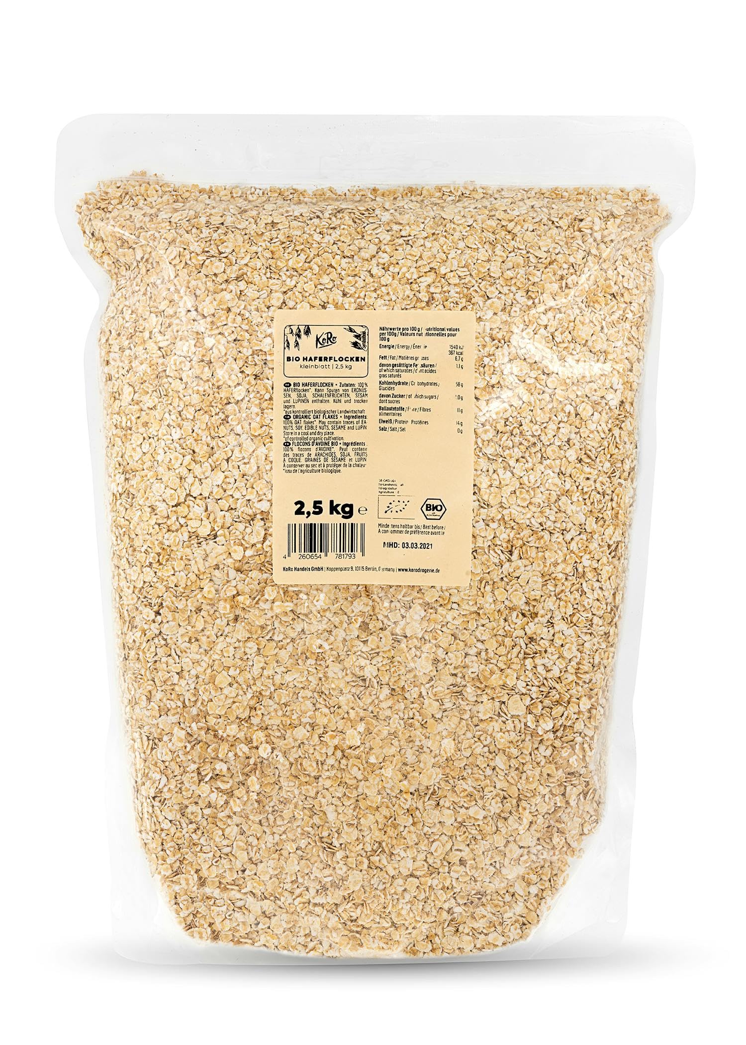 KoRo - Flocons d'avoine petits bio - 4 x 2,5 kg