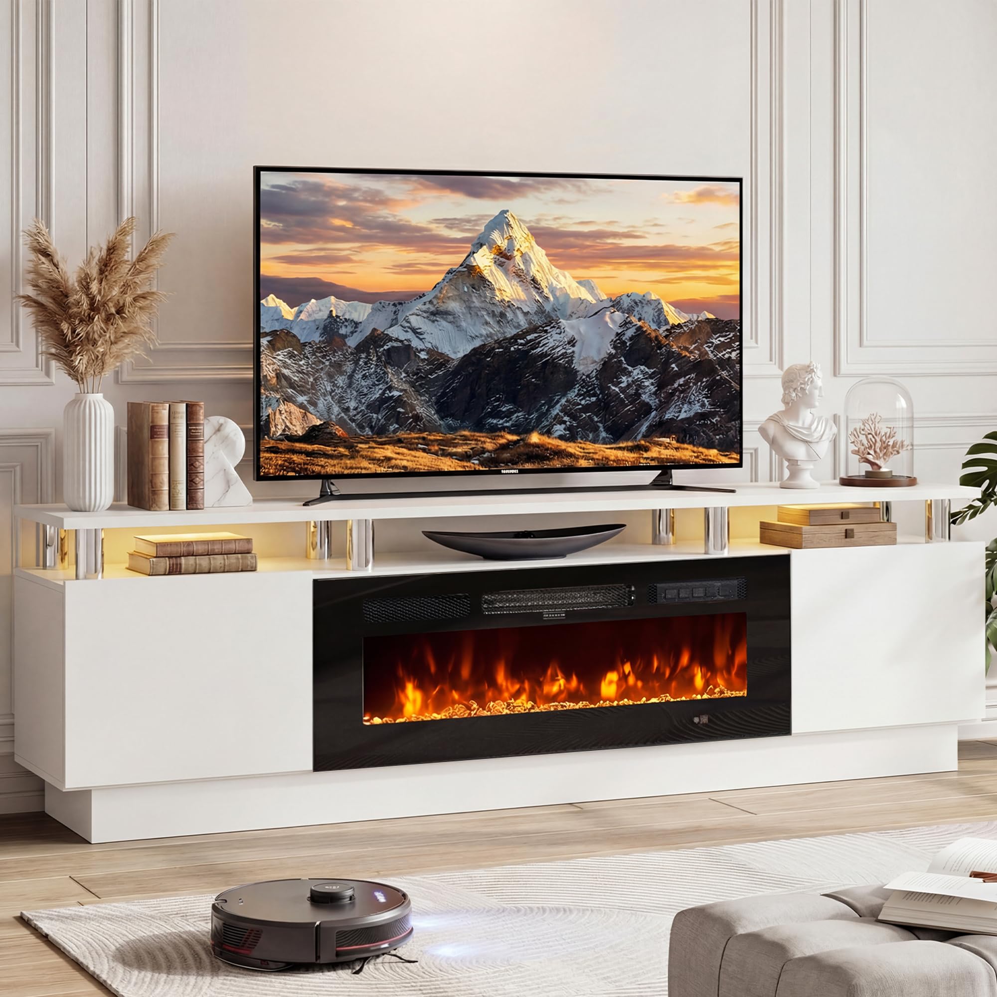 Photo 1 of (box2/2)
OneBlis" Fireplace\Electric Fireplace Entertainment Center with LED Lights & Storage Cabinets, TV Console for Living Room, Office, White-Black