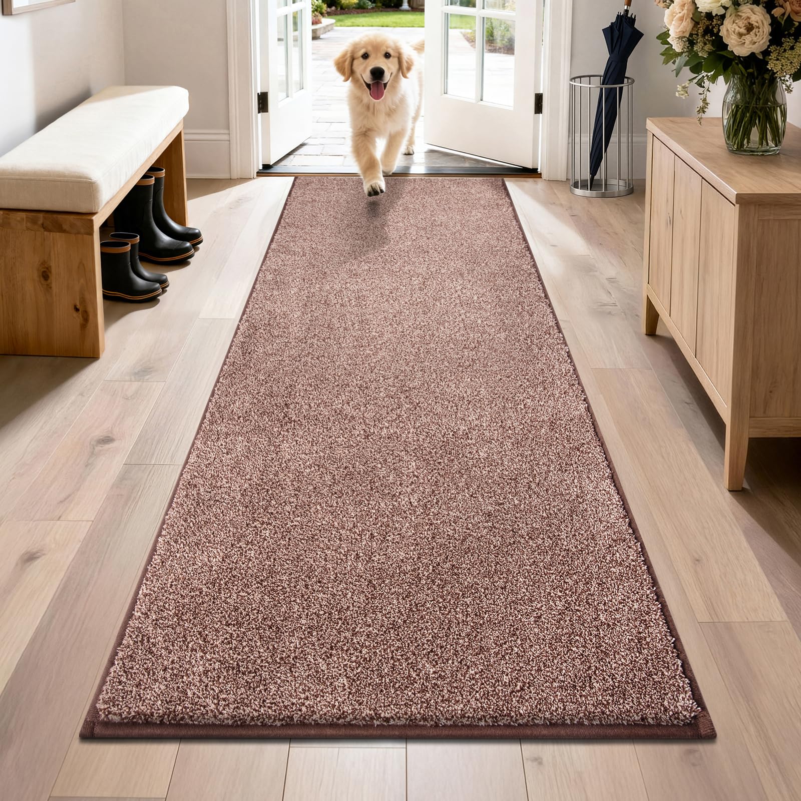 PURRUGS Dirt Trapping Door Mat 80 x 178 cm, Non-Slip Machine Washable Entrance Mat, Dog Doormat, Super Absorbent Entry Rug for Front Door, Back Door, Muddy Shoes and Paws, Brown-Light Cream — image 1