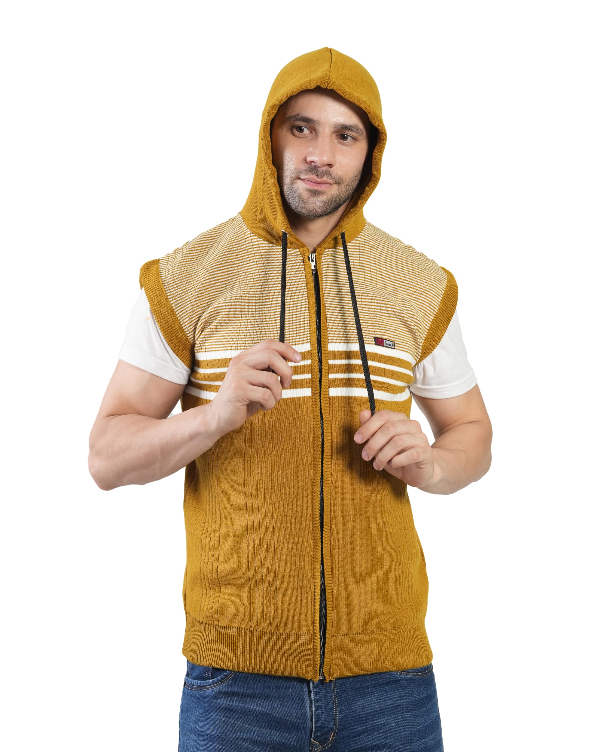 manra Men's Sleeveless Hooded Stripe Woolen Sweater | Stylish Zipper Sweatshirt | Regular Fit for Winter Office & Casual Wear-picture-34