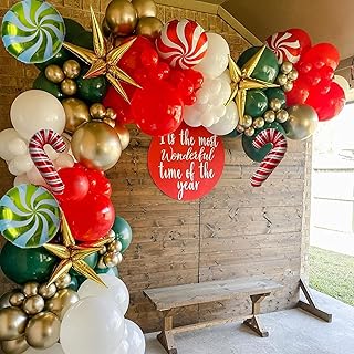 149Pcs Christmas Balloons Garland Kit with Red Green Candy Foil Balloons,Gold Explosion Star Foil Balloons for Xmas Party or New Year Party Decorations