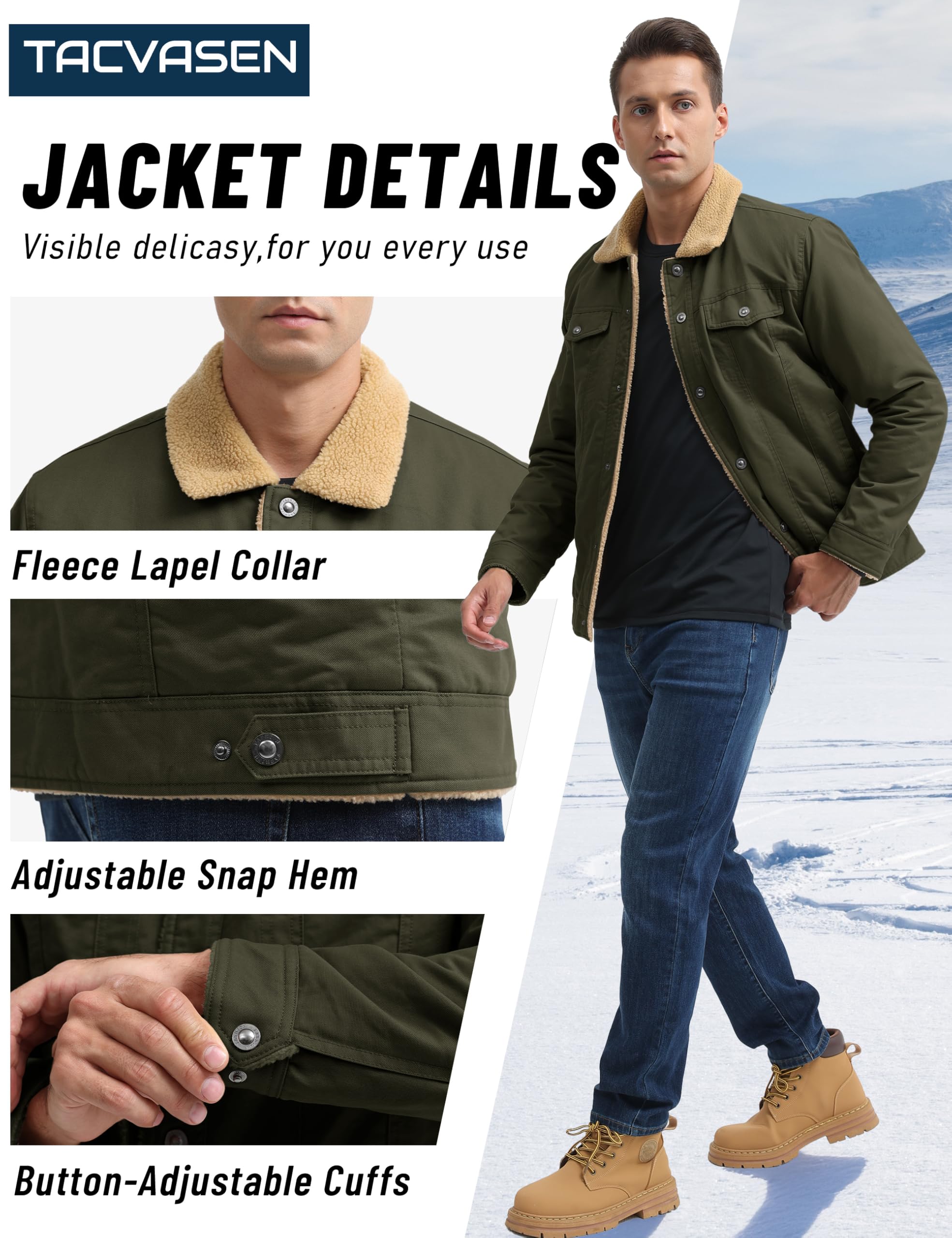 TACVASEN Übergangsjacke Herren Winterjacke Gefüttert Baumwolle Jeansjacke