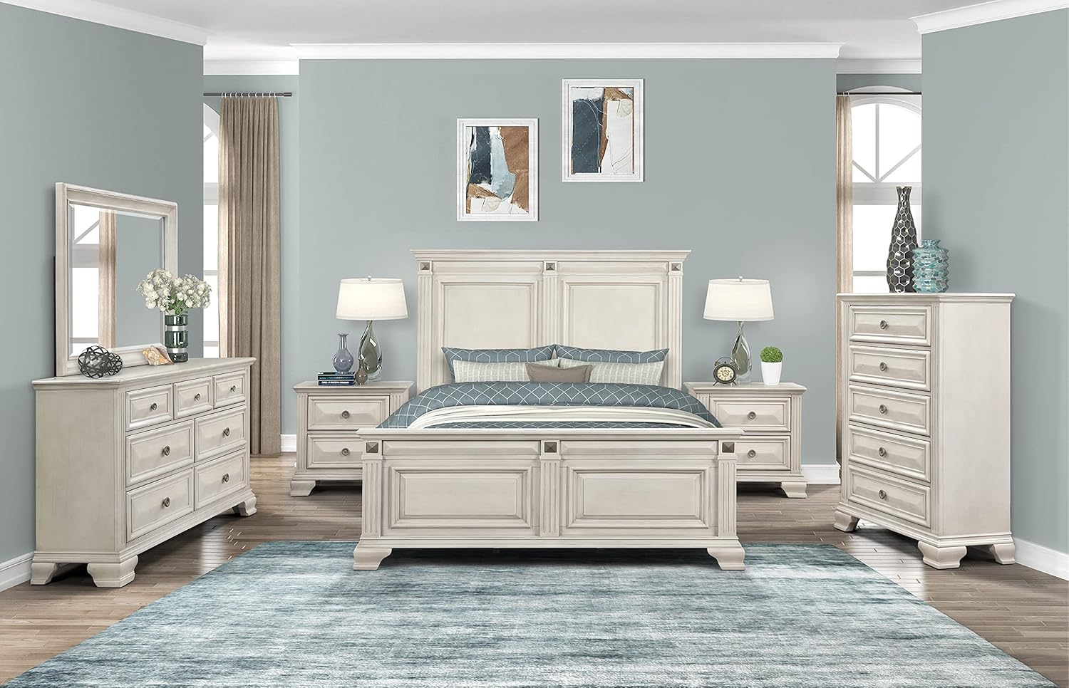 Roundhill Furniture Renova Wood Bedroom Set, Queen Panel
