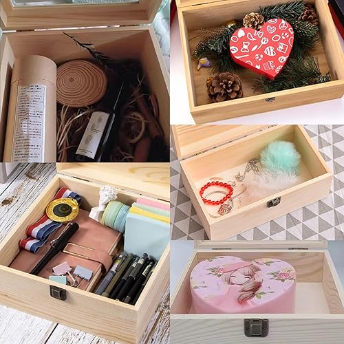 Miniatura 4 de Caja de madera de 8.26 x 6 x 3 pulgadas, pequeña caja de madera natural para manualidades y almacenamiento, caja de madera sin terminar para