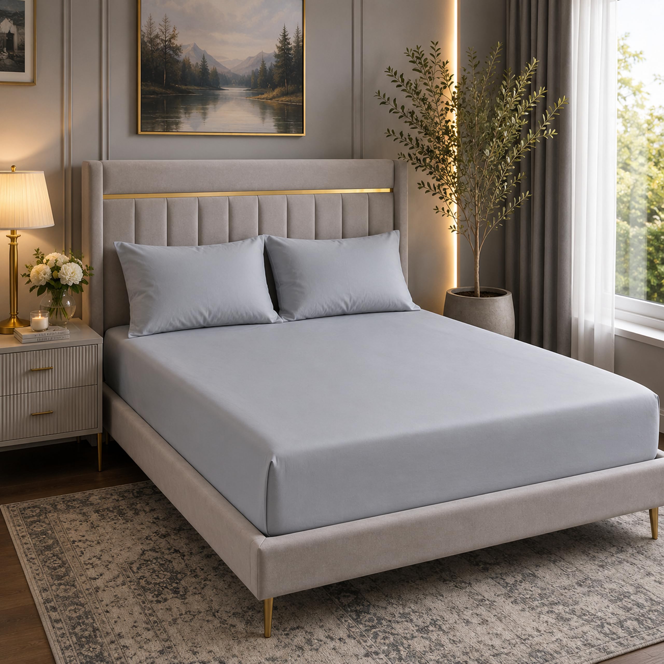 Luxe Dreams Light Grey Double Fitted Sheet 135 x 190cm with 12 inch (30 cm) Deep Pocket - Soft Brushed Microfiber Wrinkle & Fade Resistant - OEKO-TEX Certified