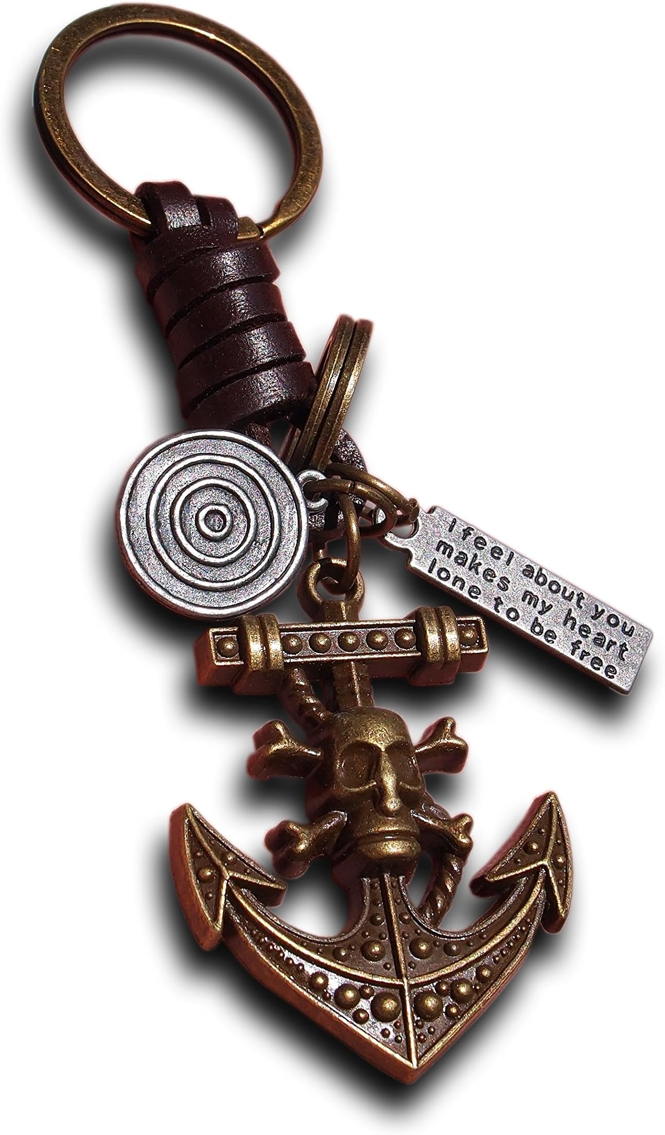 Pirate Skull Anchor Keychain With Genuine Leather Trendy Keyring Gift